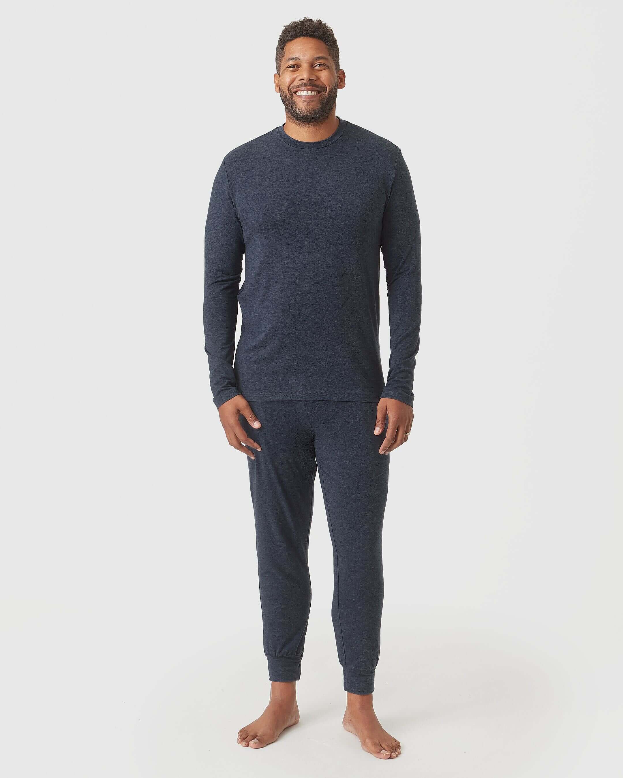 Heather Navy Loungewear Long Sleeve Tee And Jogger Set - Image 2