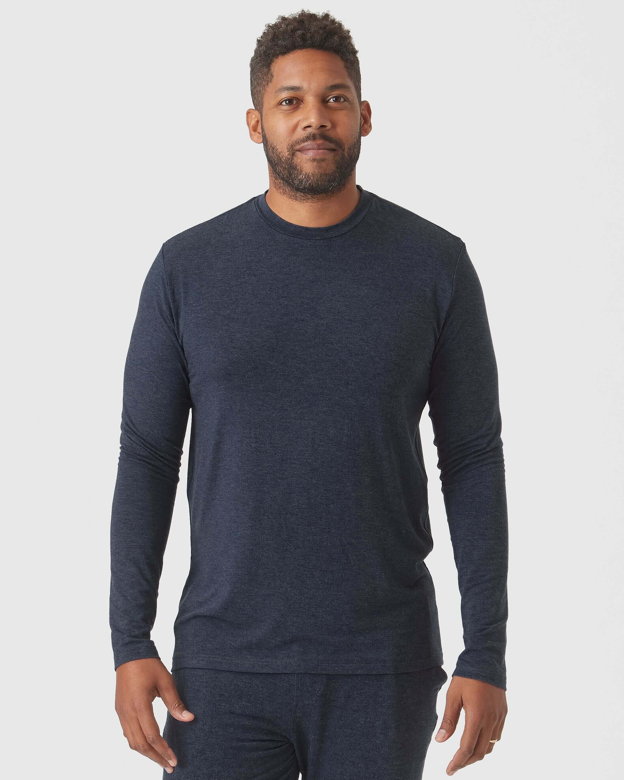 Heather Navy Loungewear Long Sleeve Tee And Jogger Set - Image 3