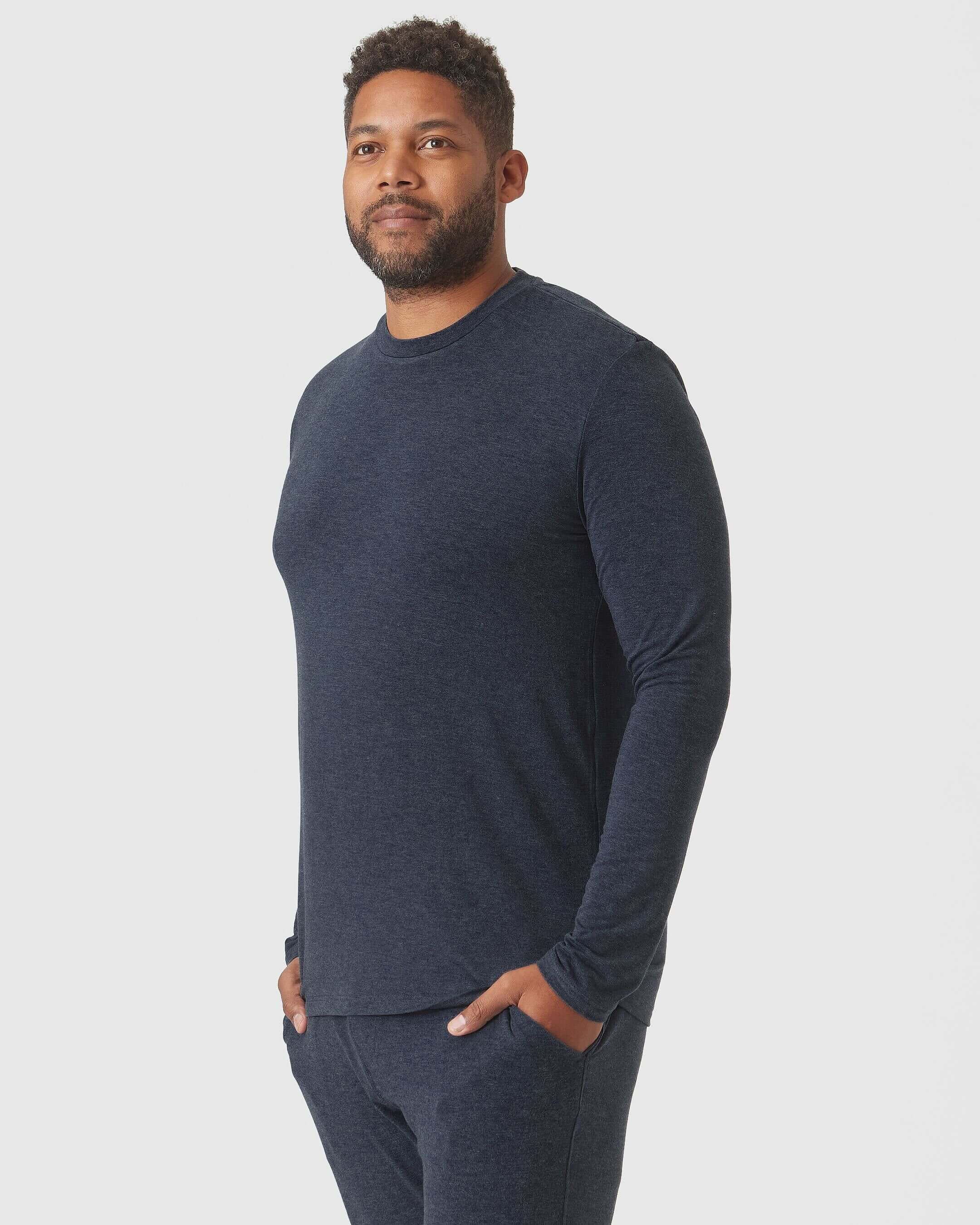 Heather Navy Loungewear Long Sleeve Tee And Jogger Set - Image 4