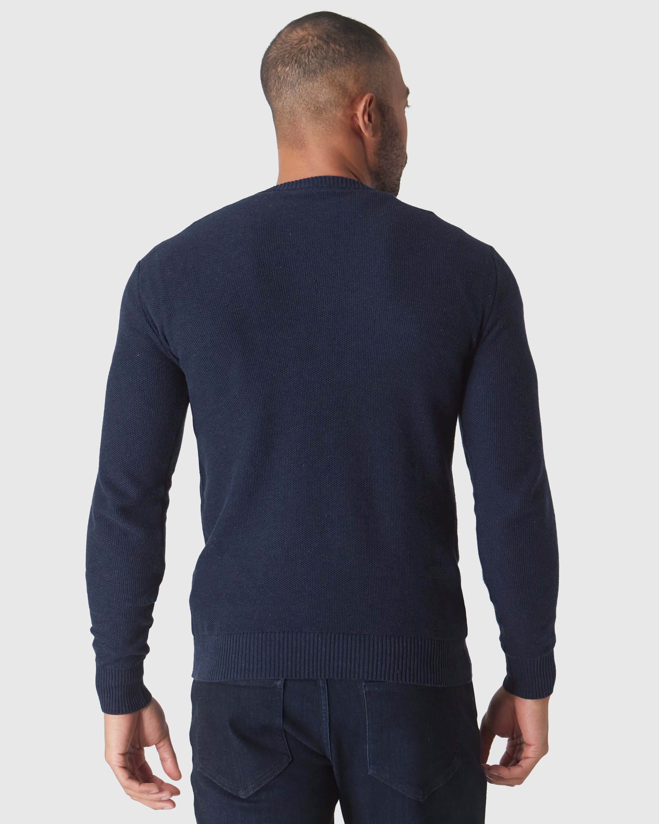 Heather Navy Pique Crew Sweater - Image 3