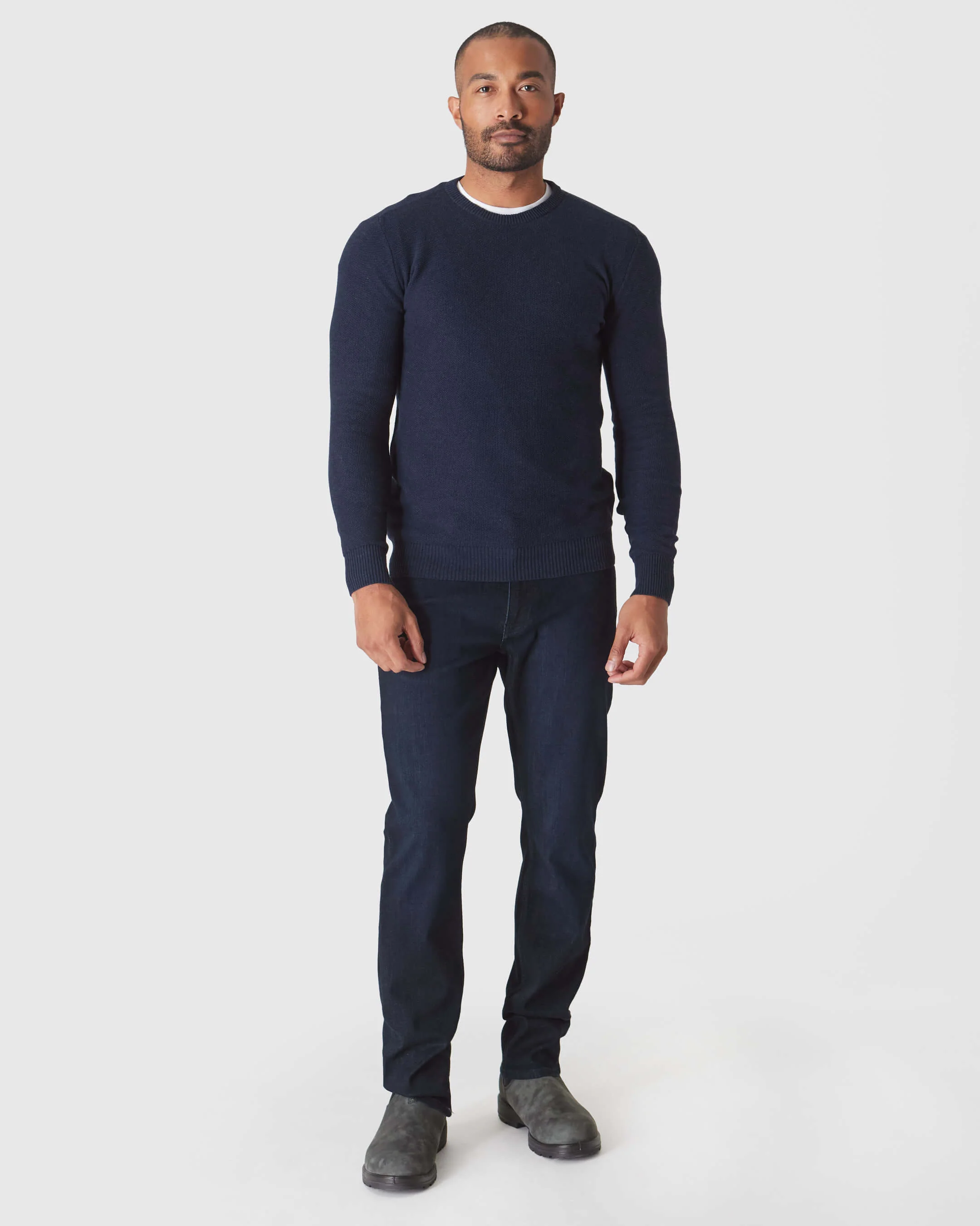 Heather Navy Pique Crew Sweater - Image 5
