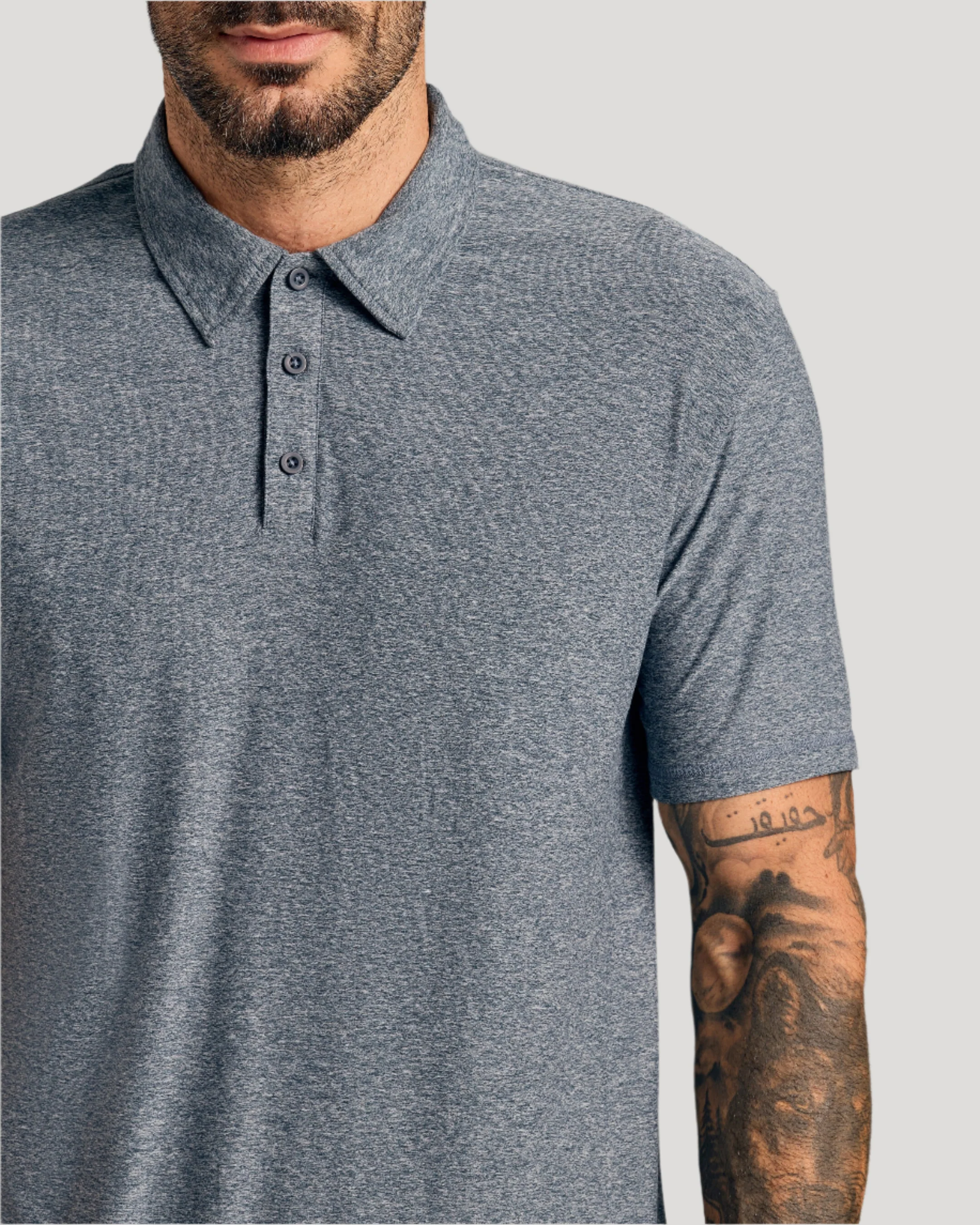 Heather Navy Short Sleeve Active Polo - Image 4