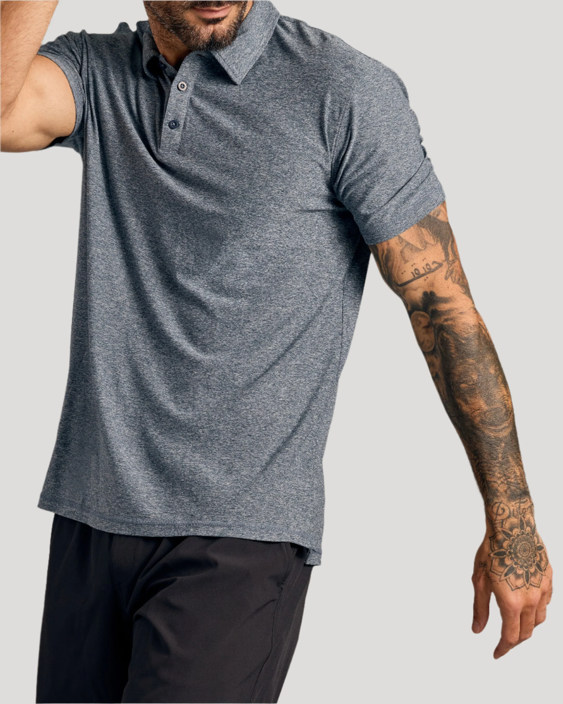 Heather Navy Short Sleeve Active Polo - Image 6