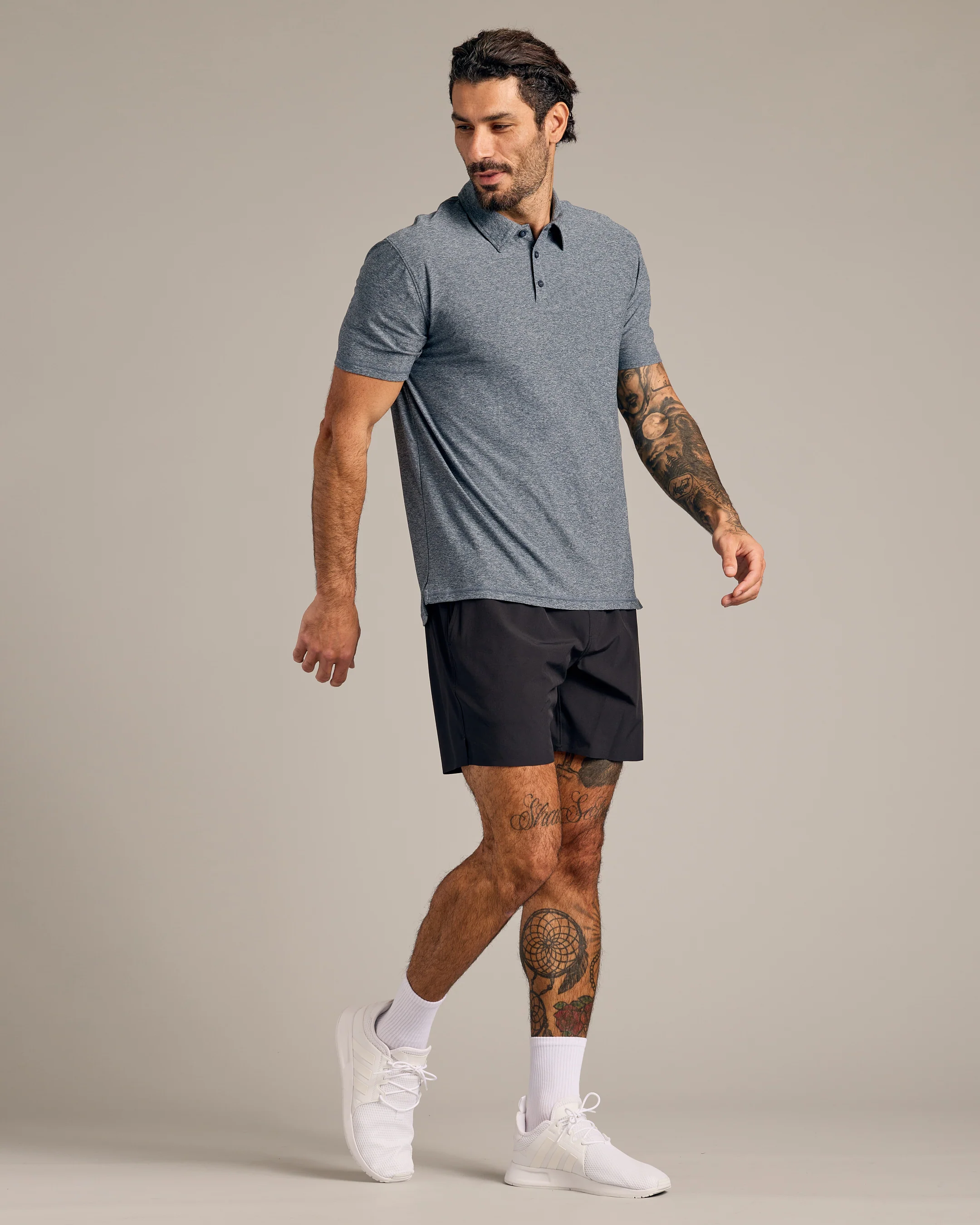 Heather Navy Short Sleeve Active Polo - Image 7