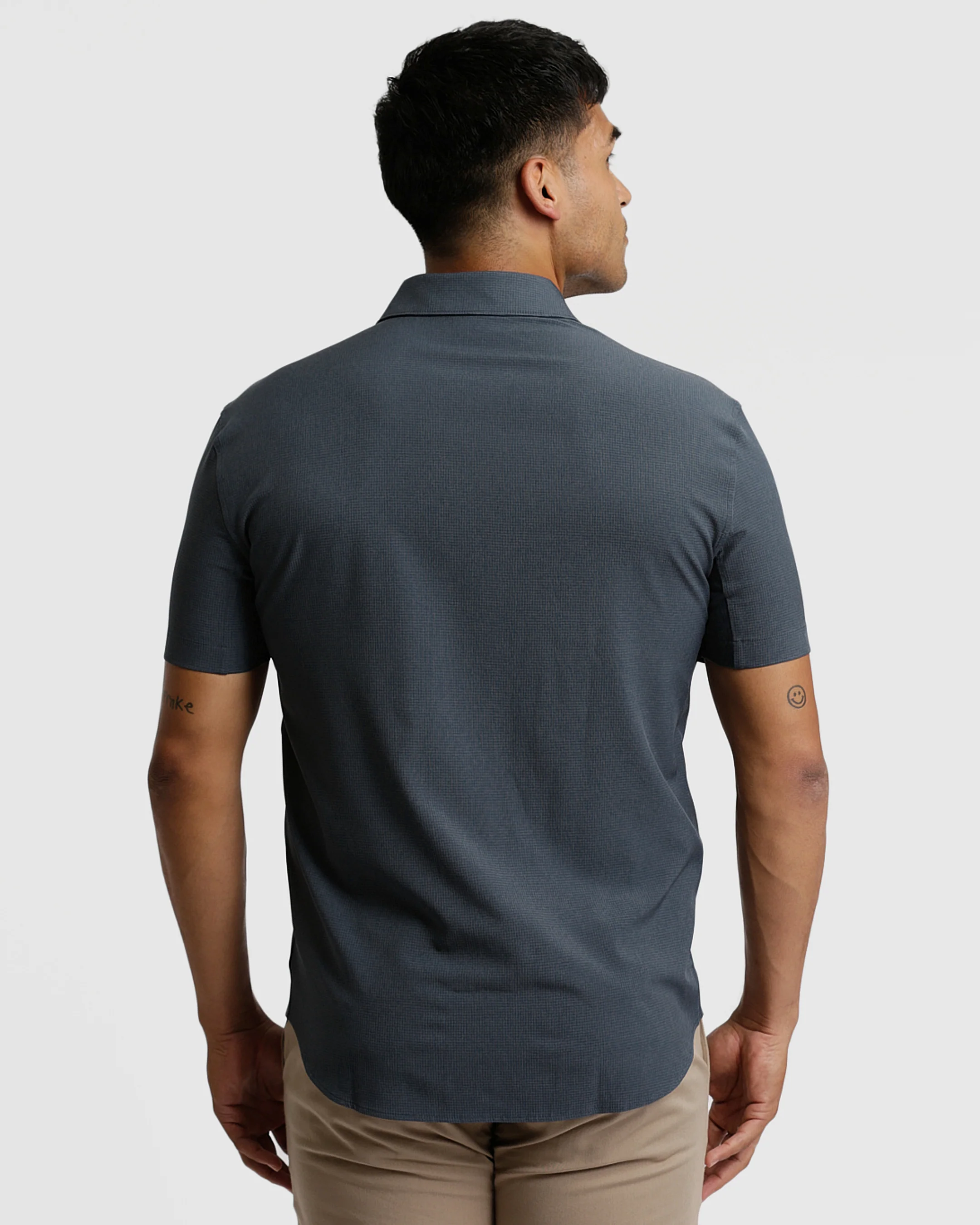 Heather Navy Short Sleeve Ripstop Commuter Shirt - Image 3