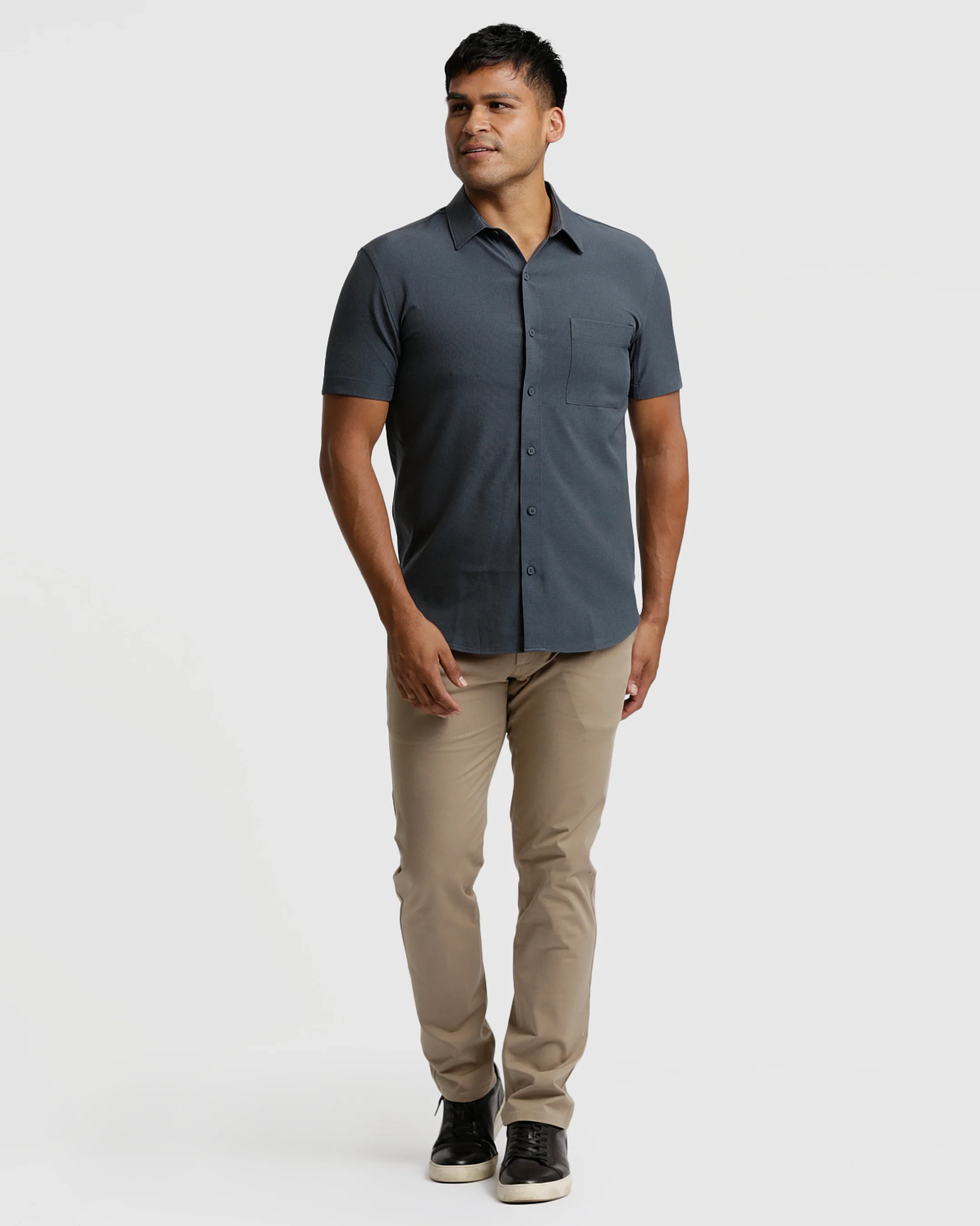Heather Navy Short Sleeve Ripstop Commuter Shirt - Image 4