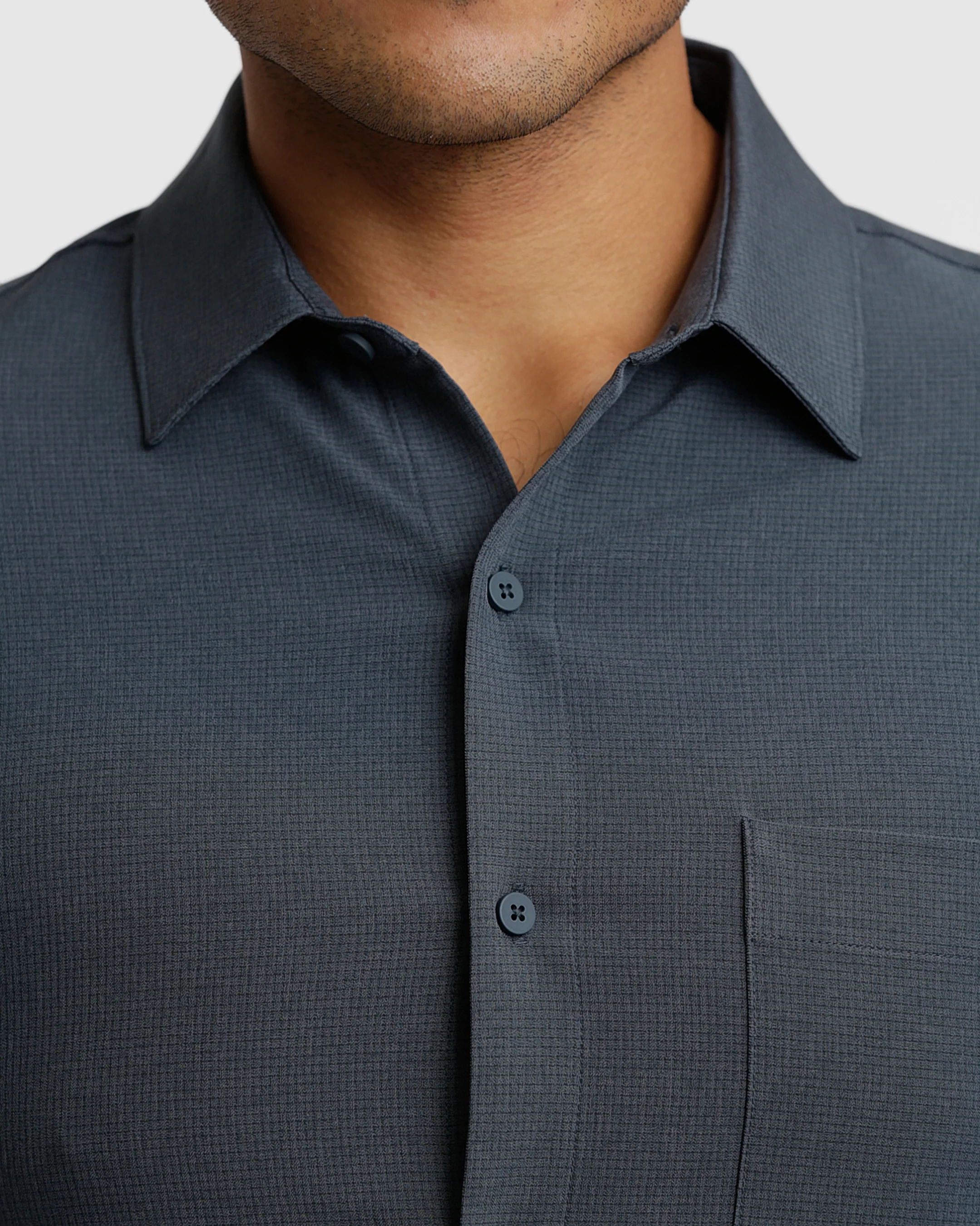 Heather Navy Short Sleeve Ripstop Commuter Shirt - Image 5