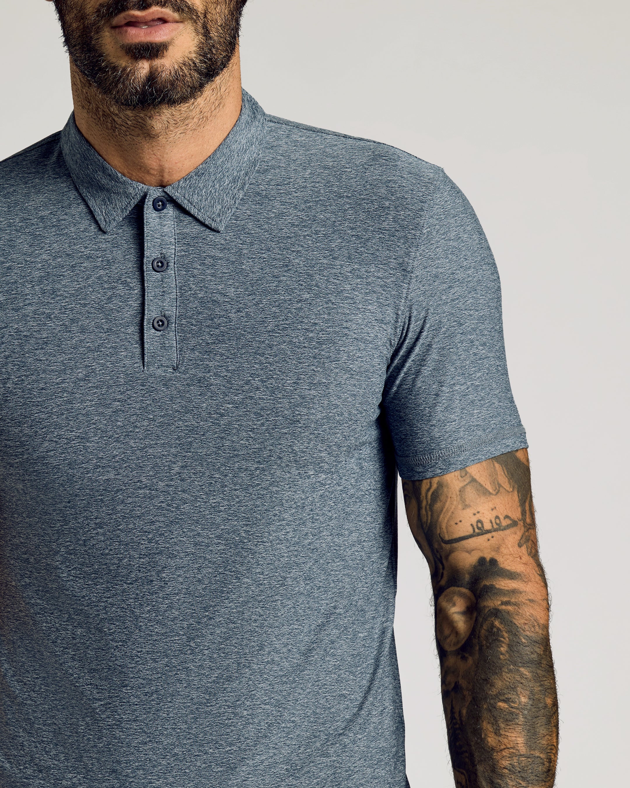 Heather Navy Short Sleeve Tall Active Polo - Image 4