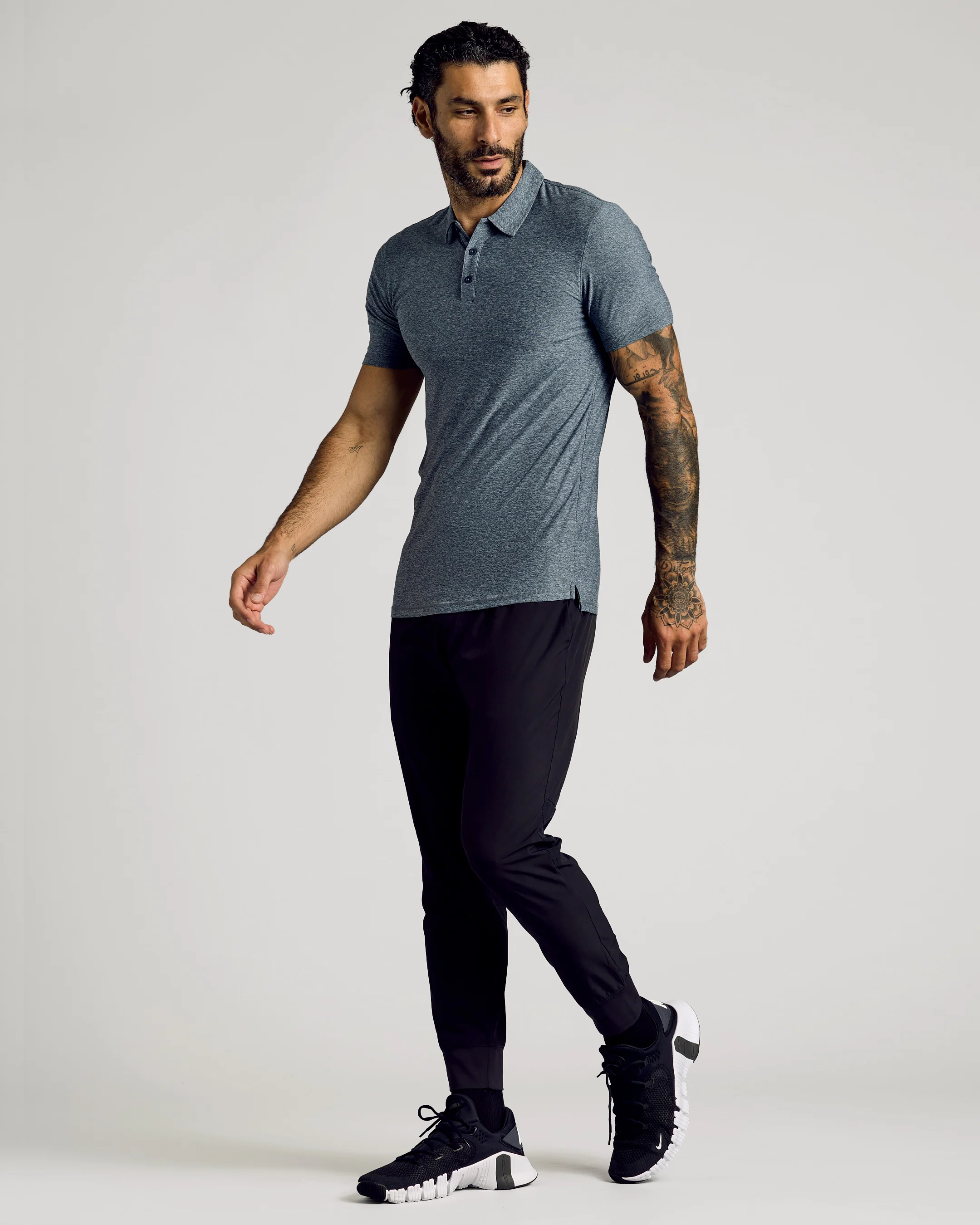 Heather Navy Short Sleeve Tall Active Polo - Image 6