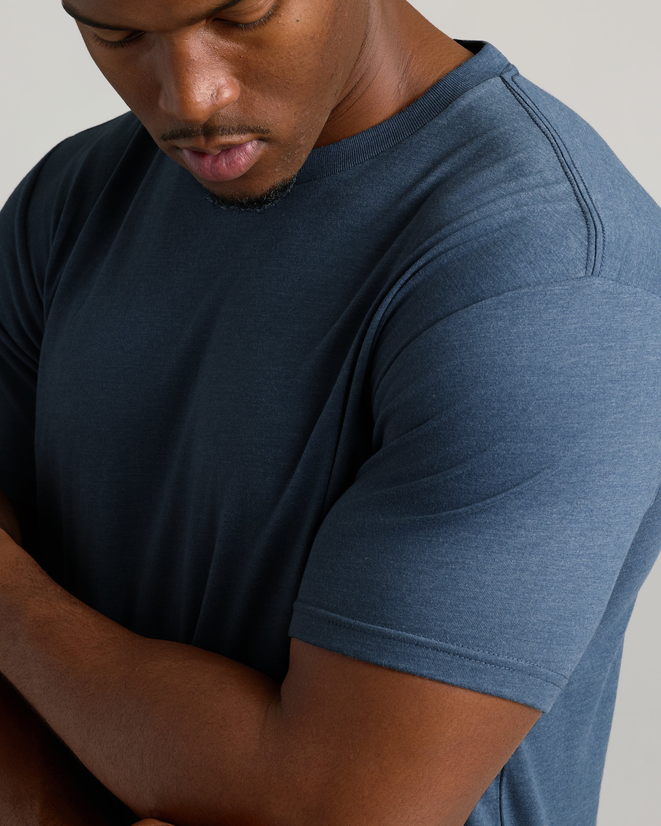 Heather Navy Tall Straight Hem Crew Neck T-Shirt - Image 6