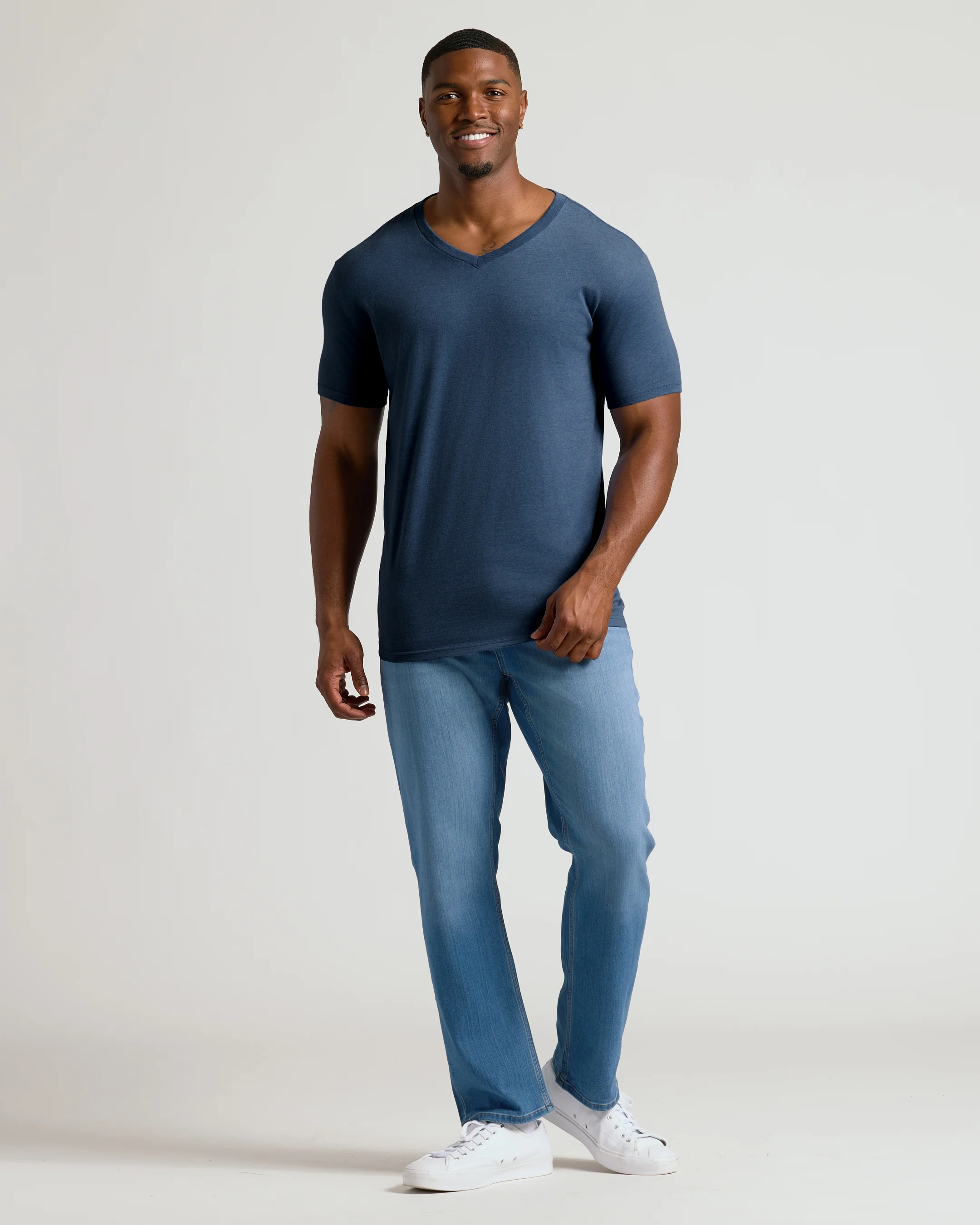 Heather Navy Tall Short Sleeve Classic V-Neck - Image 3