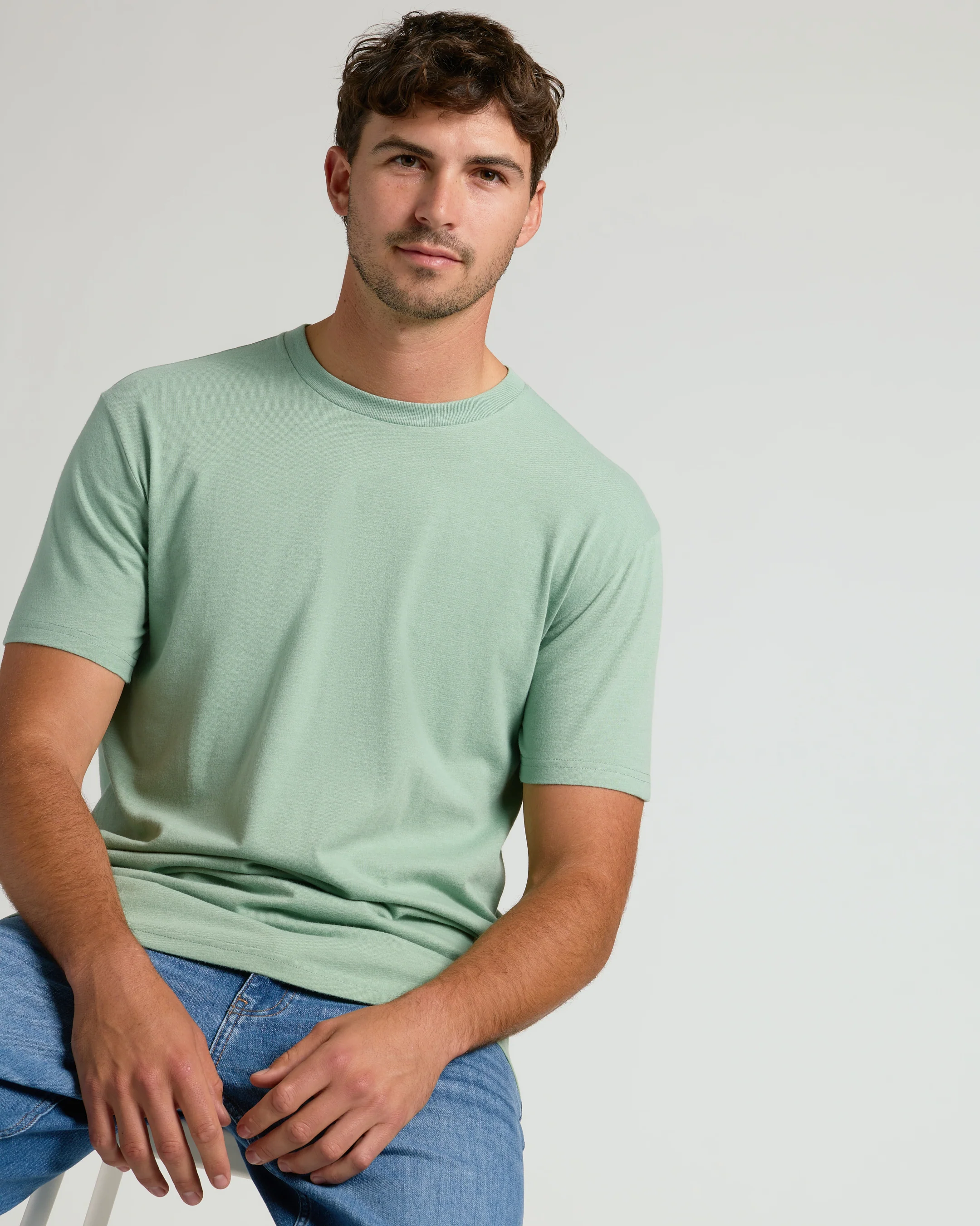 Heather Slate Green Tall Straight Hem Crew Neck T Shirt - Image 5