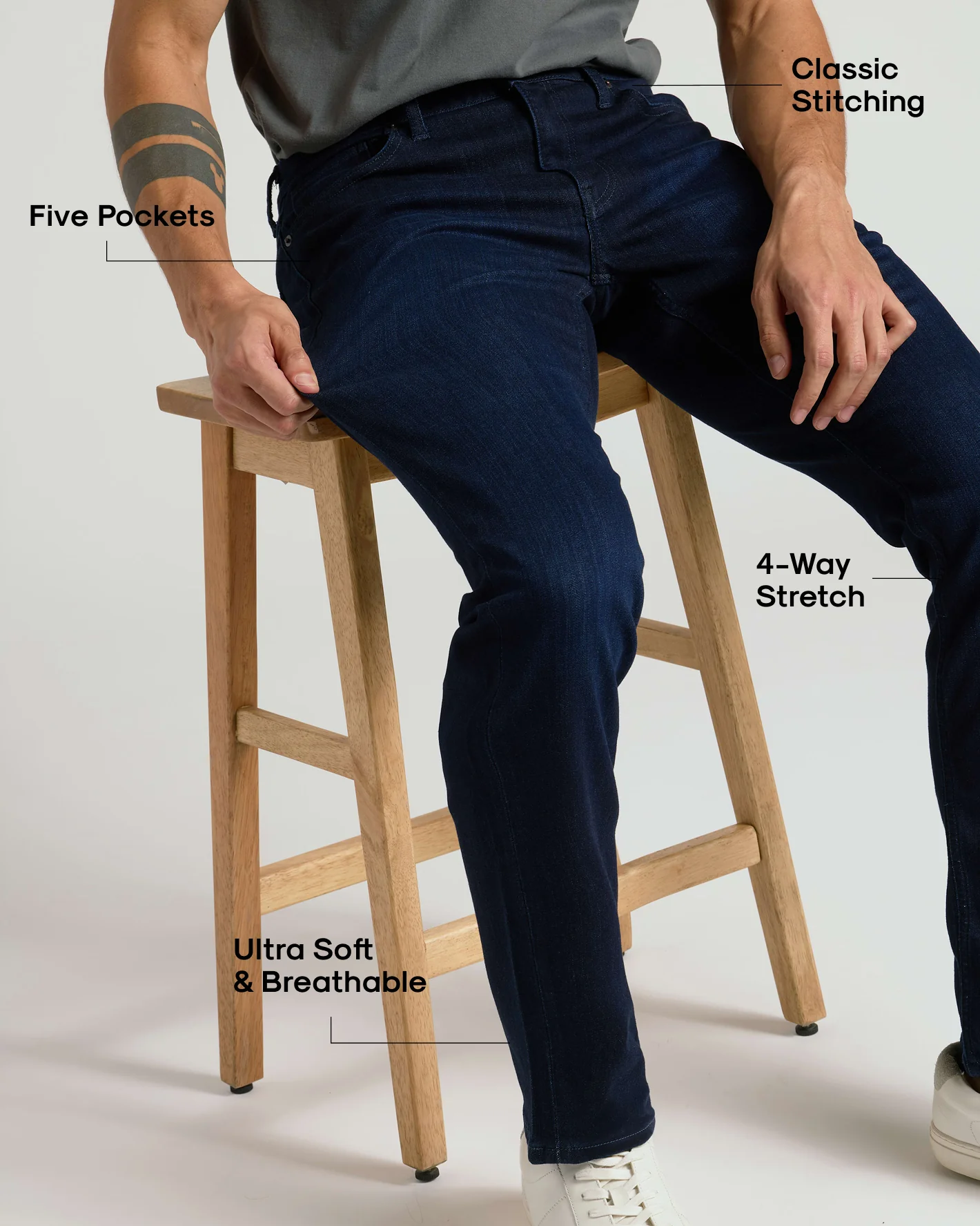 Indigo Wash Straight Comfort Stretch Jeans - Image 3