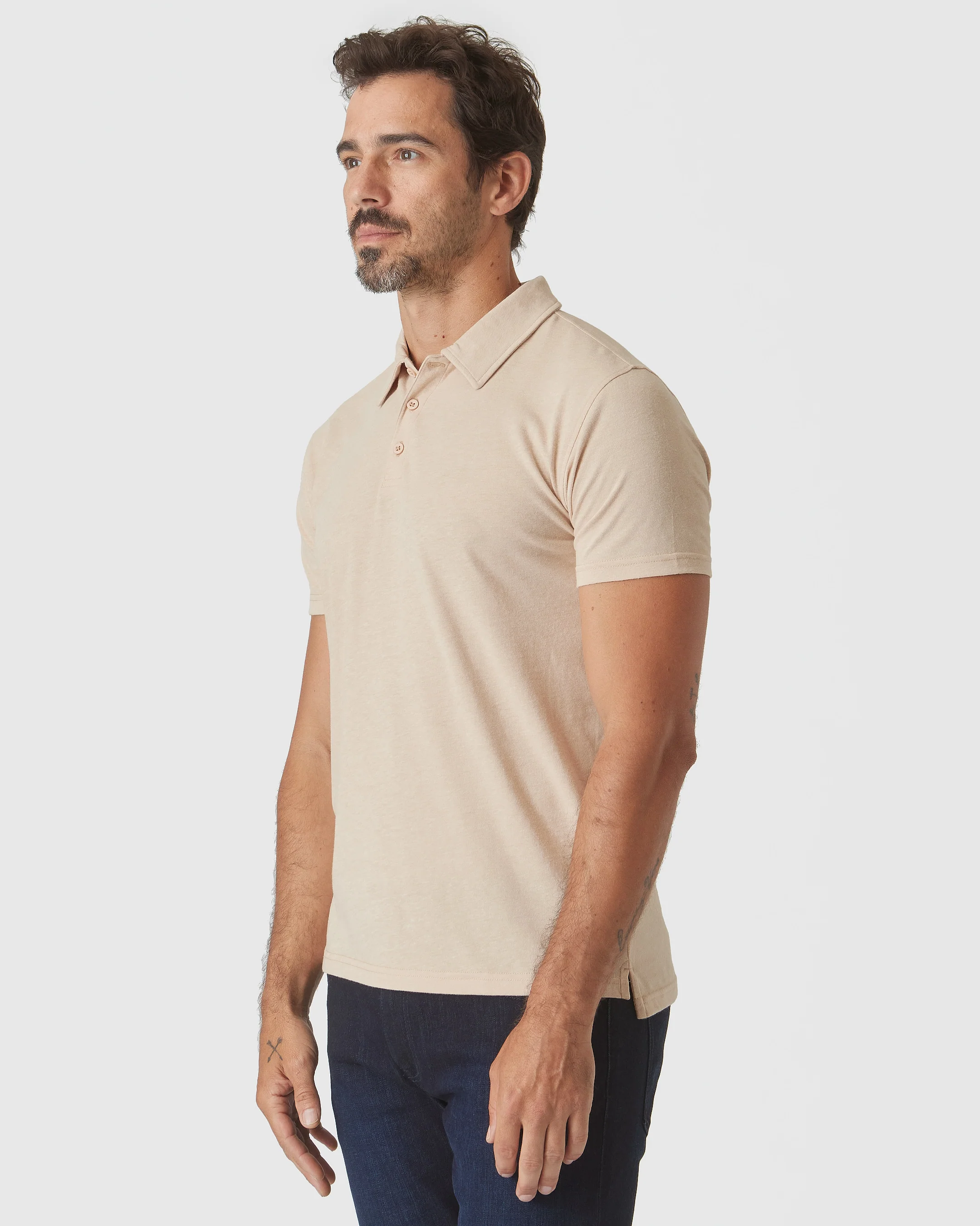 Light Camel Cream Heather Polo - Image 4