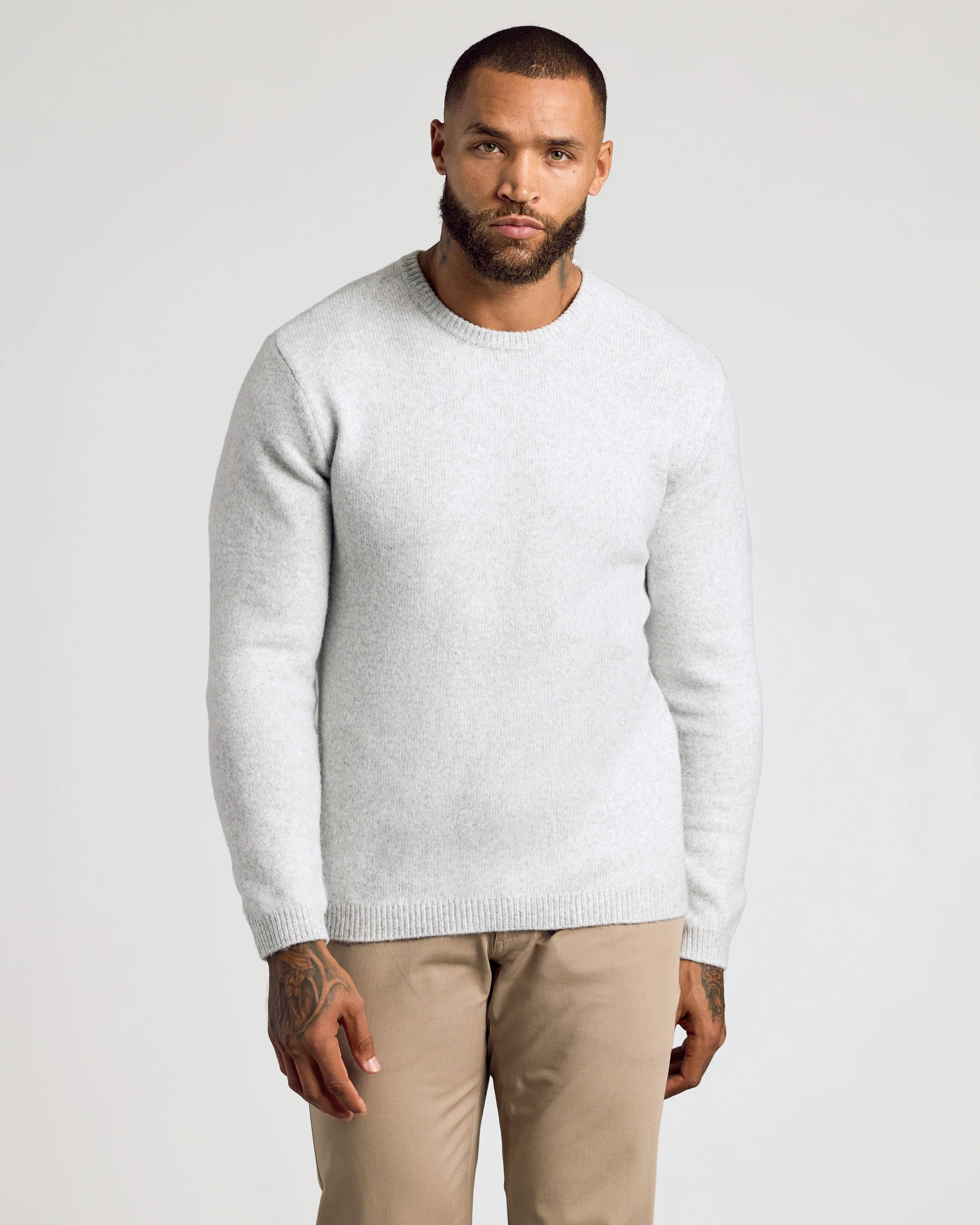 Light Heather Gray Marled Crew Neck Sweater