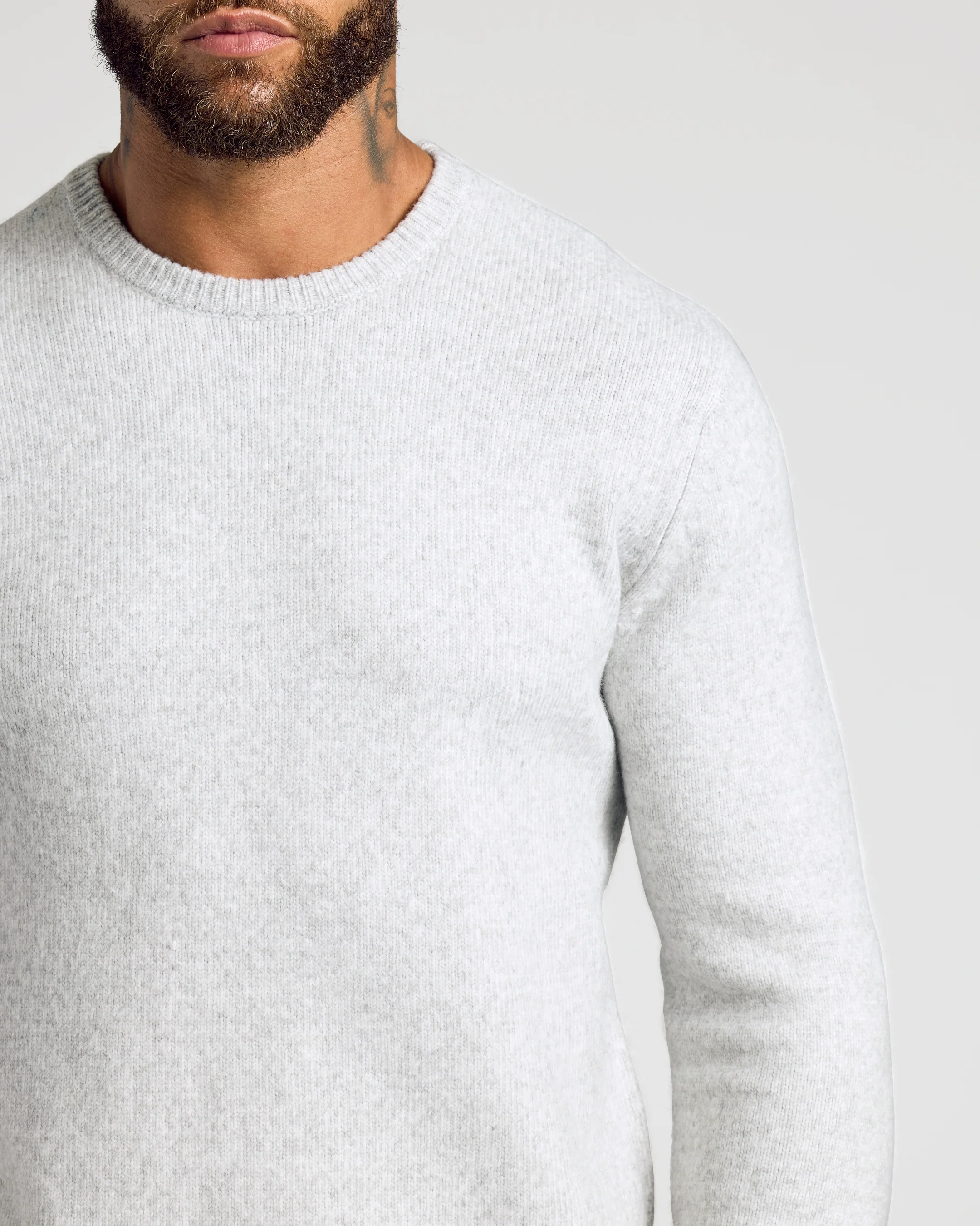Light Heather Gray Marled Crew Neck Sweater - Image 5
