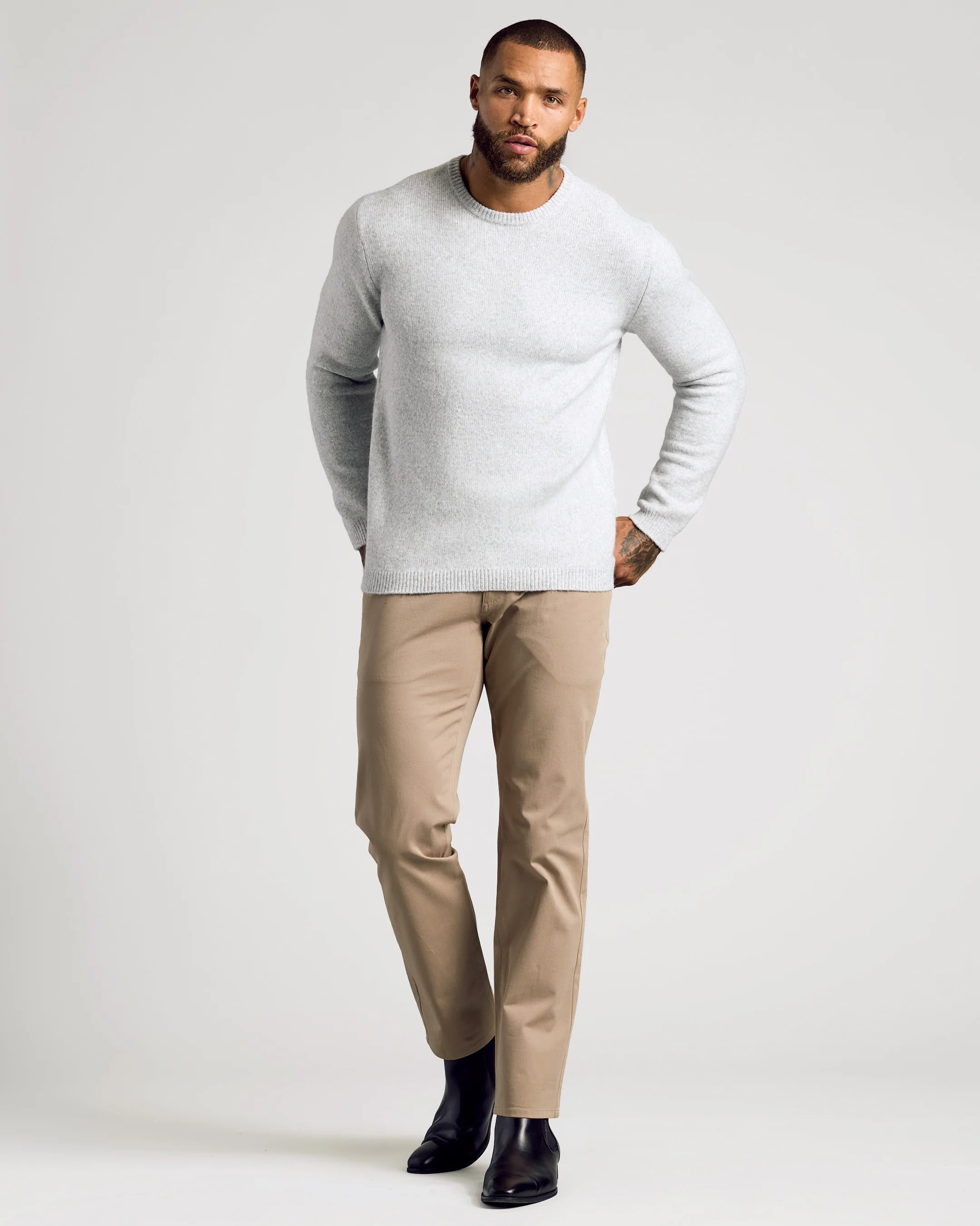 Light Heather Gray Marled Crew Neck Sweater - Image 6
