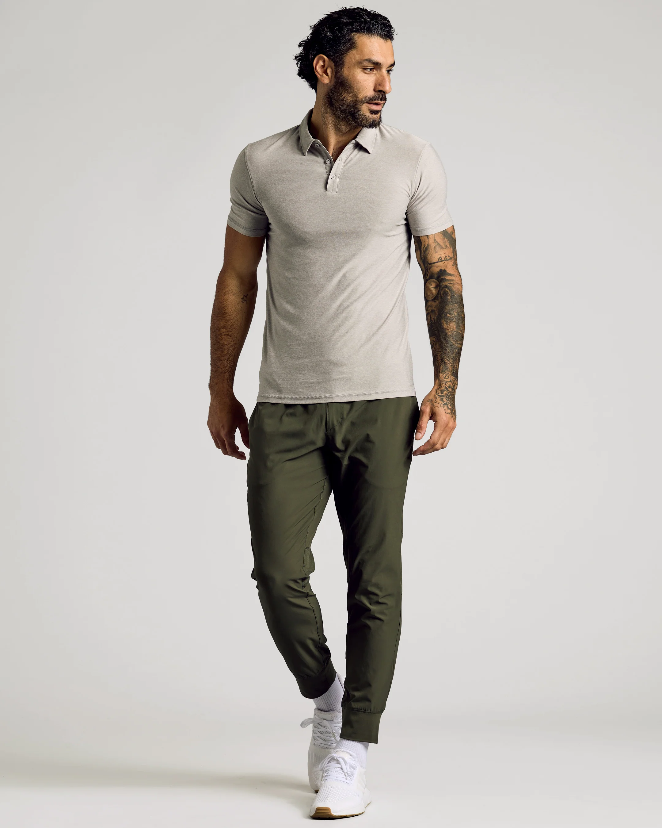 Light Heather Gray Short Sleeve Tall Active Polo - Image 5