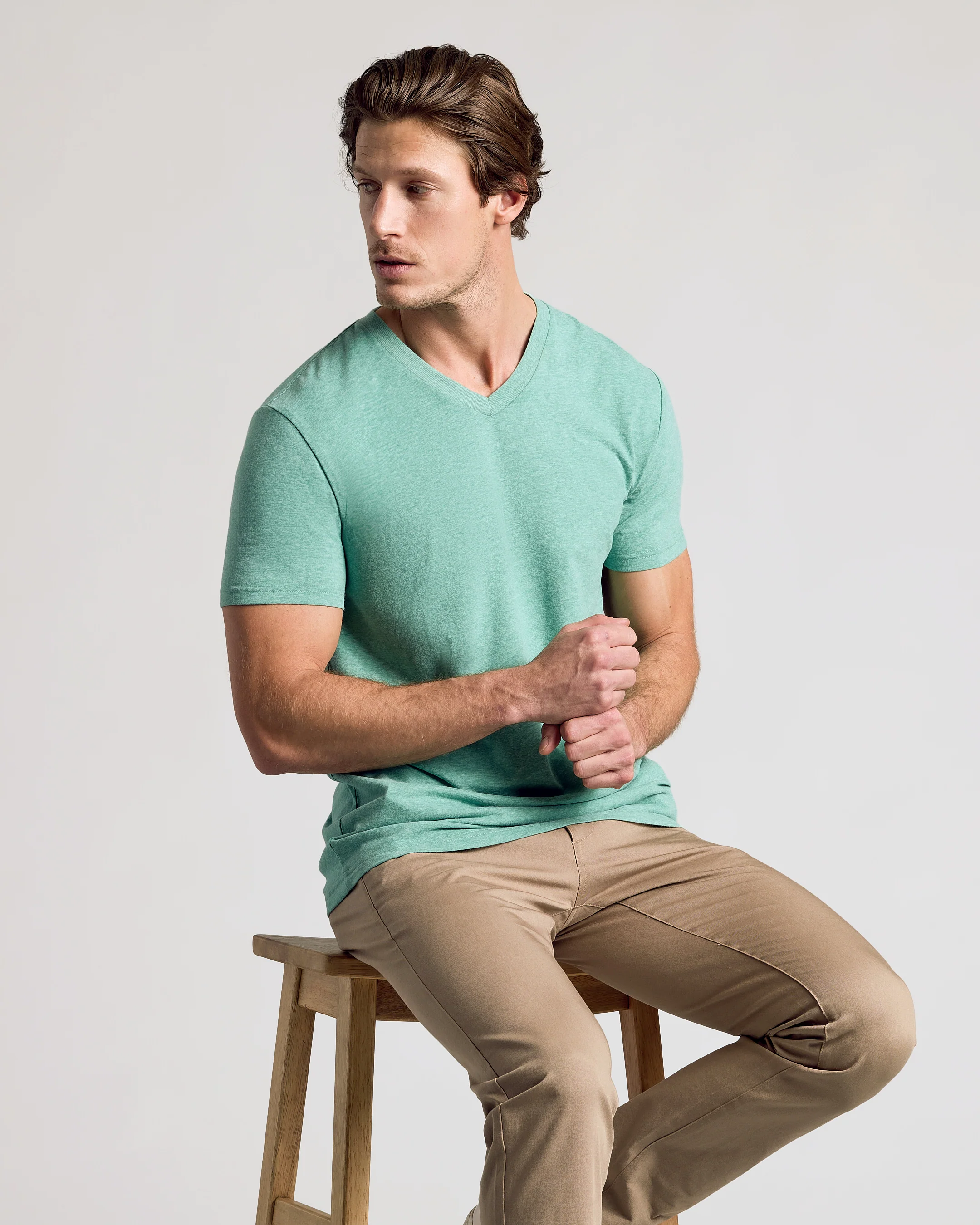 Light Heather Greenery Classic V-Neck - Image 4