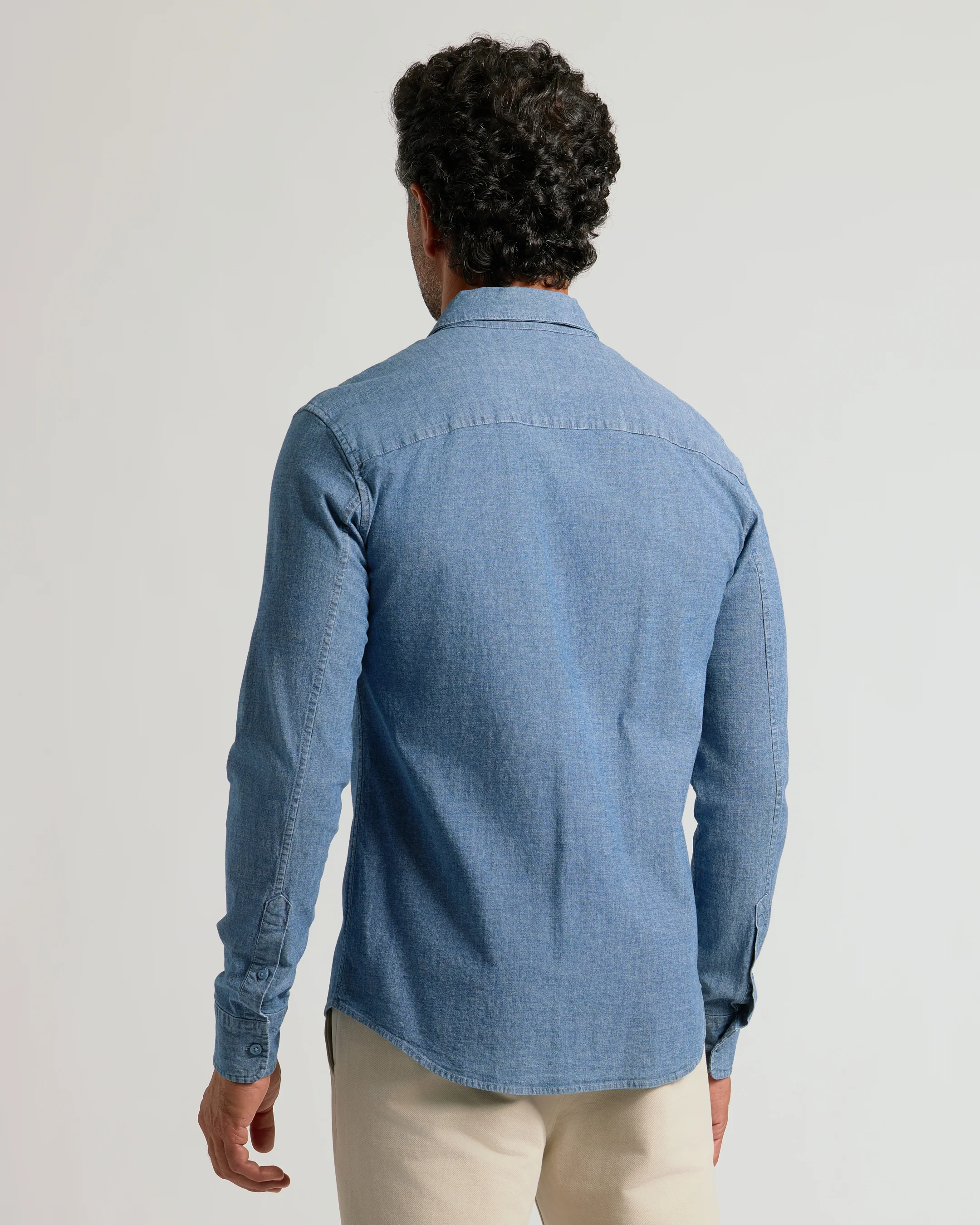 Light Indigo Wash Long Sleeve Chambray Shirt - Image 3