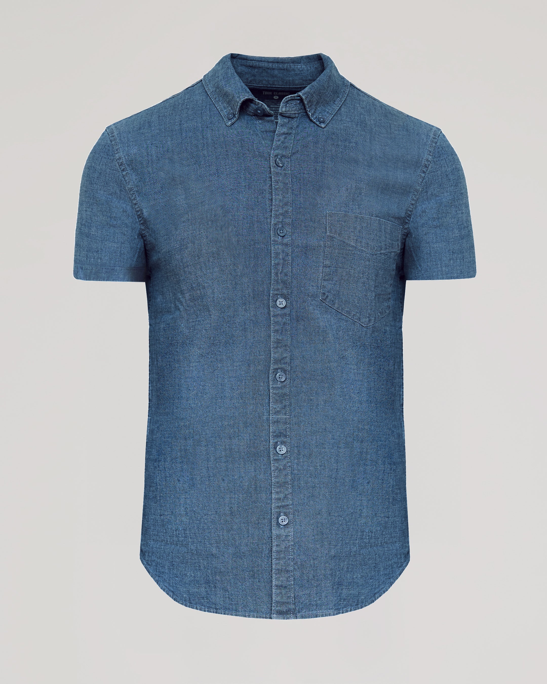 Light Indigo Wash Short Sleeve Stretch Chambray Shirt - Image 2