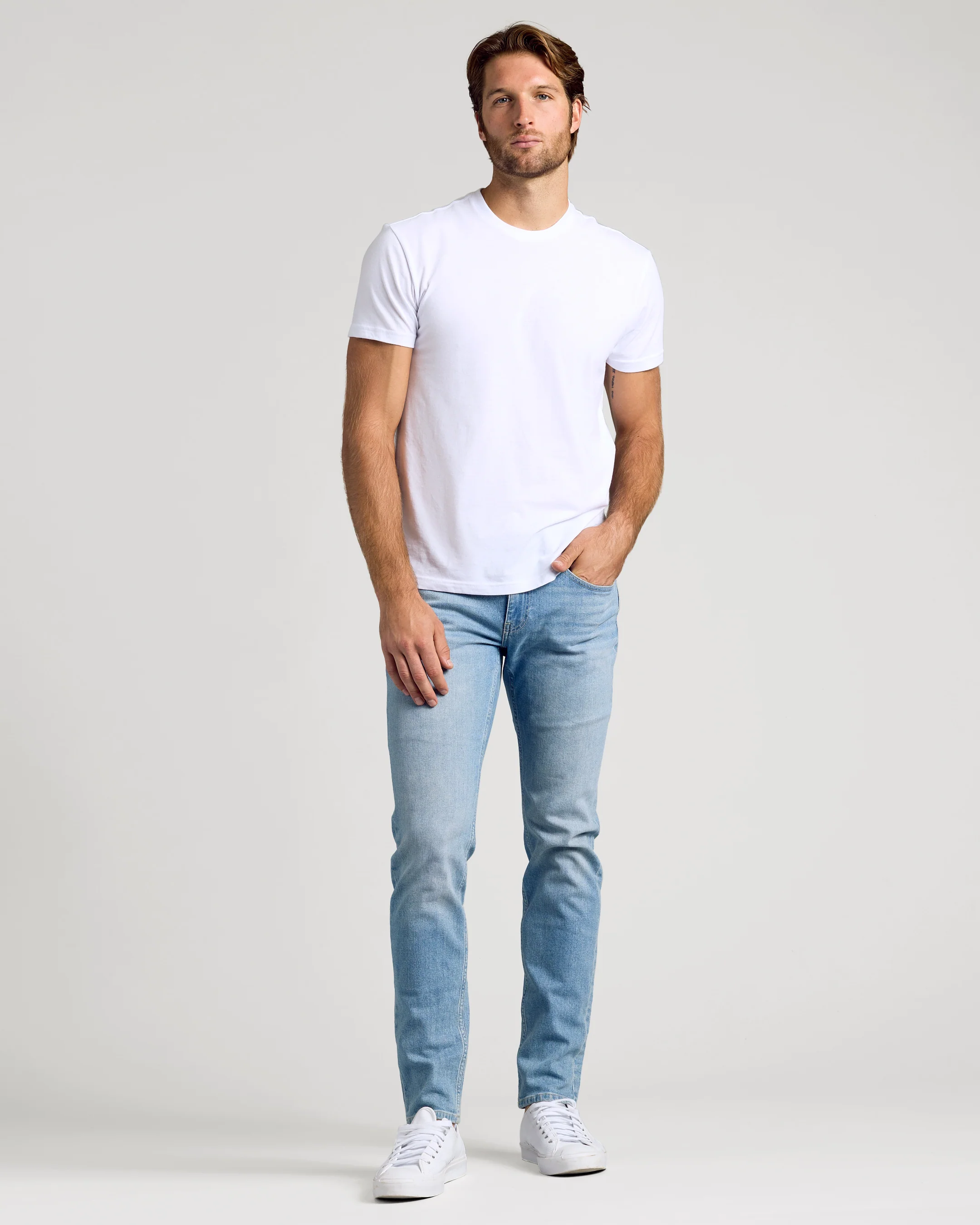 Light Indigo Wash Slim Authentic Denim Jeans - Image 4