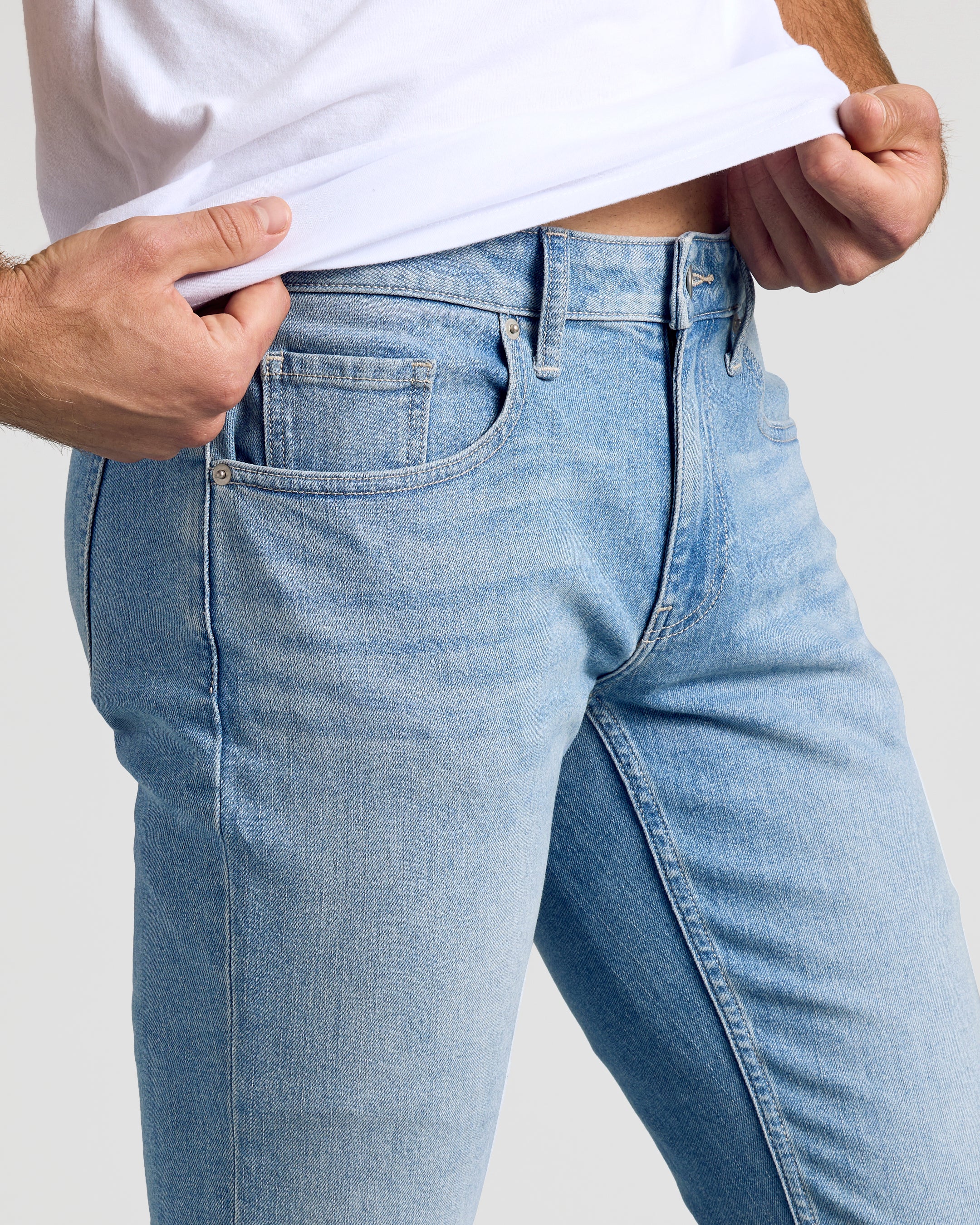 Light Indigo Wash Slim Authentic Denim Jeans - Image 7
