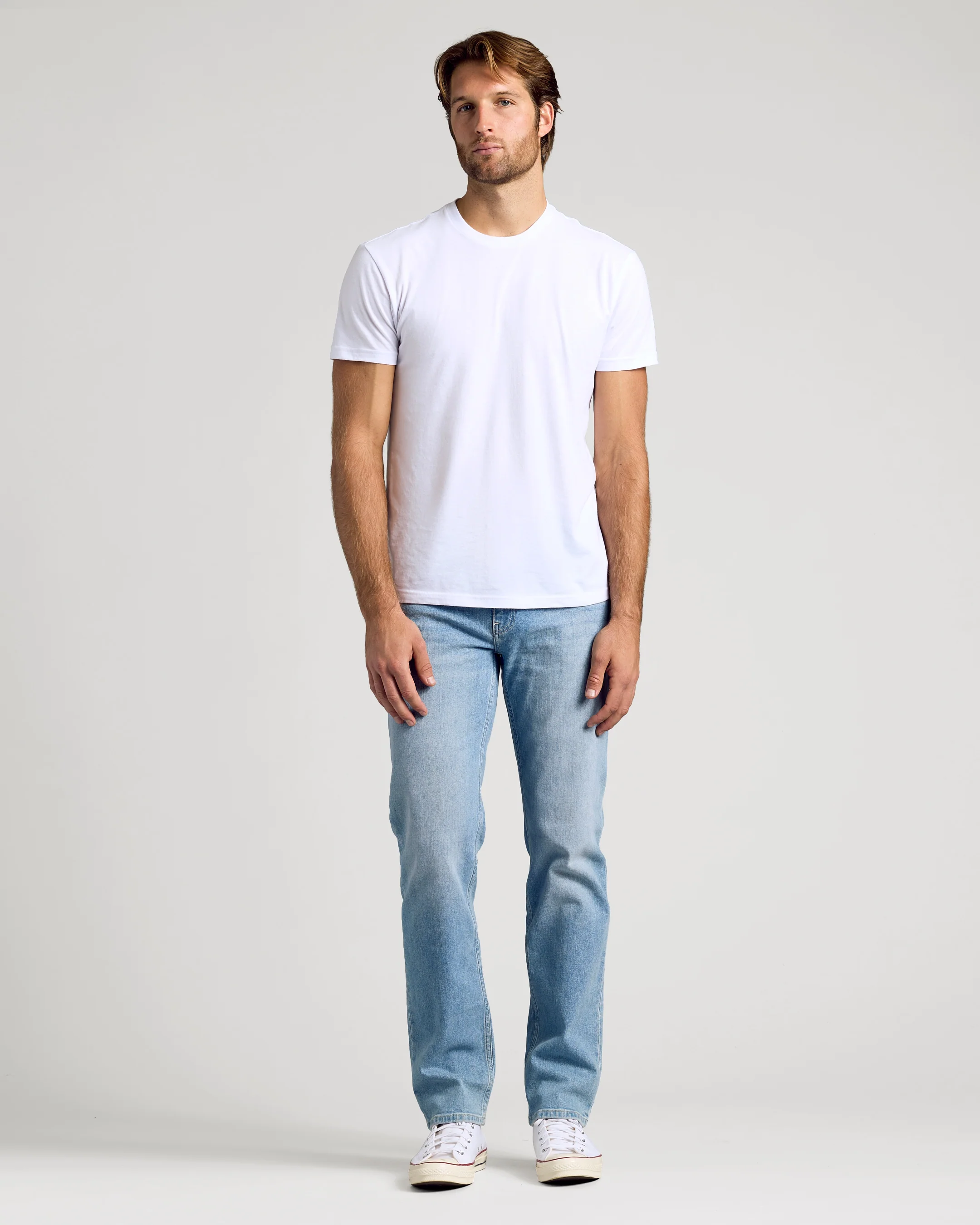 Light Indigo Wash Straight Authentic Denim Jeans - Image 4