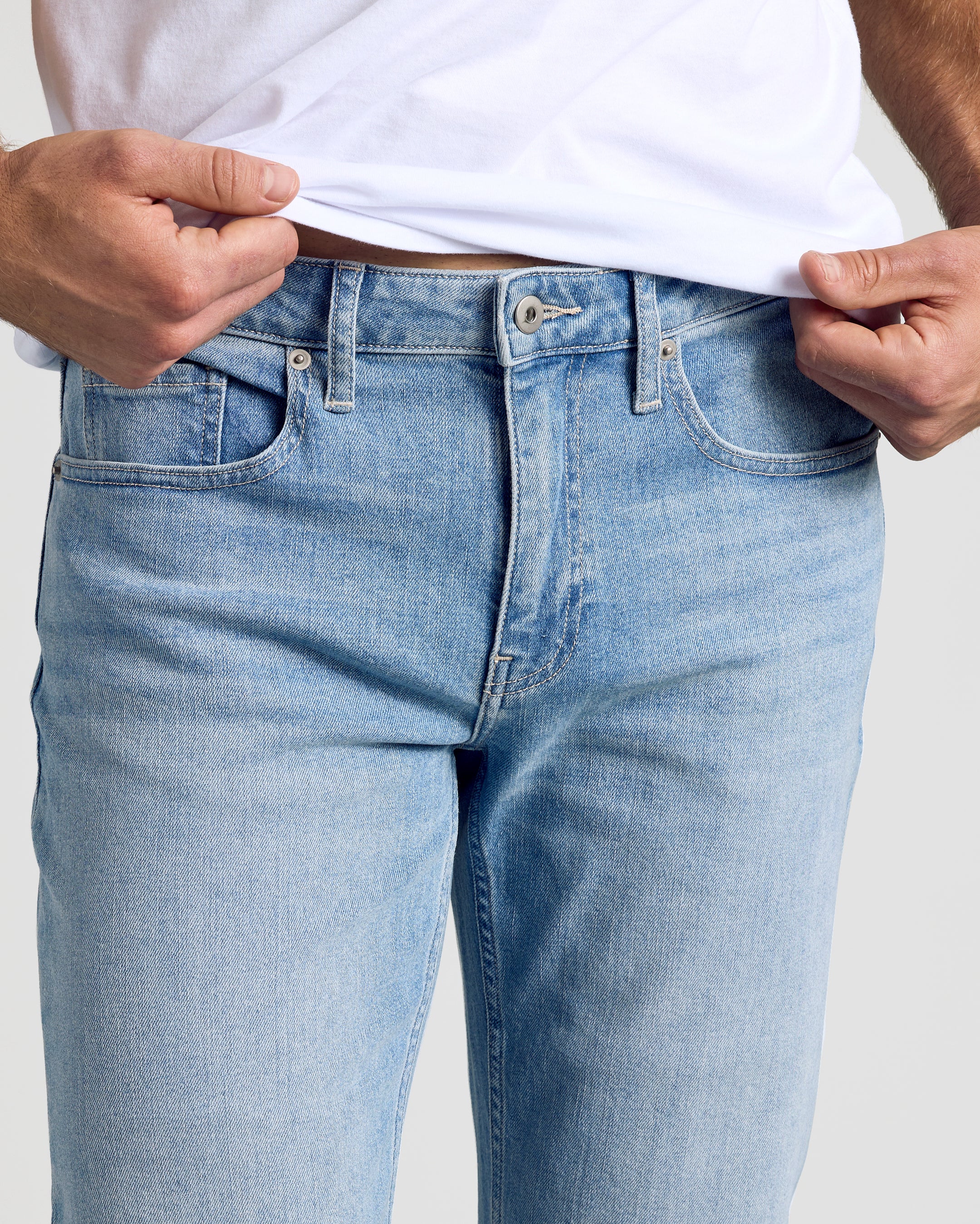 Light Indigo Wash Straight Authentic Denim Jeans - Image 7