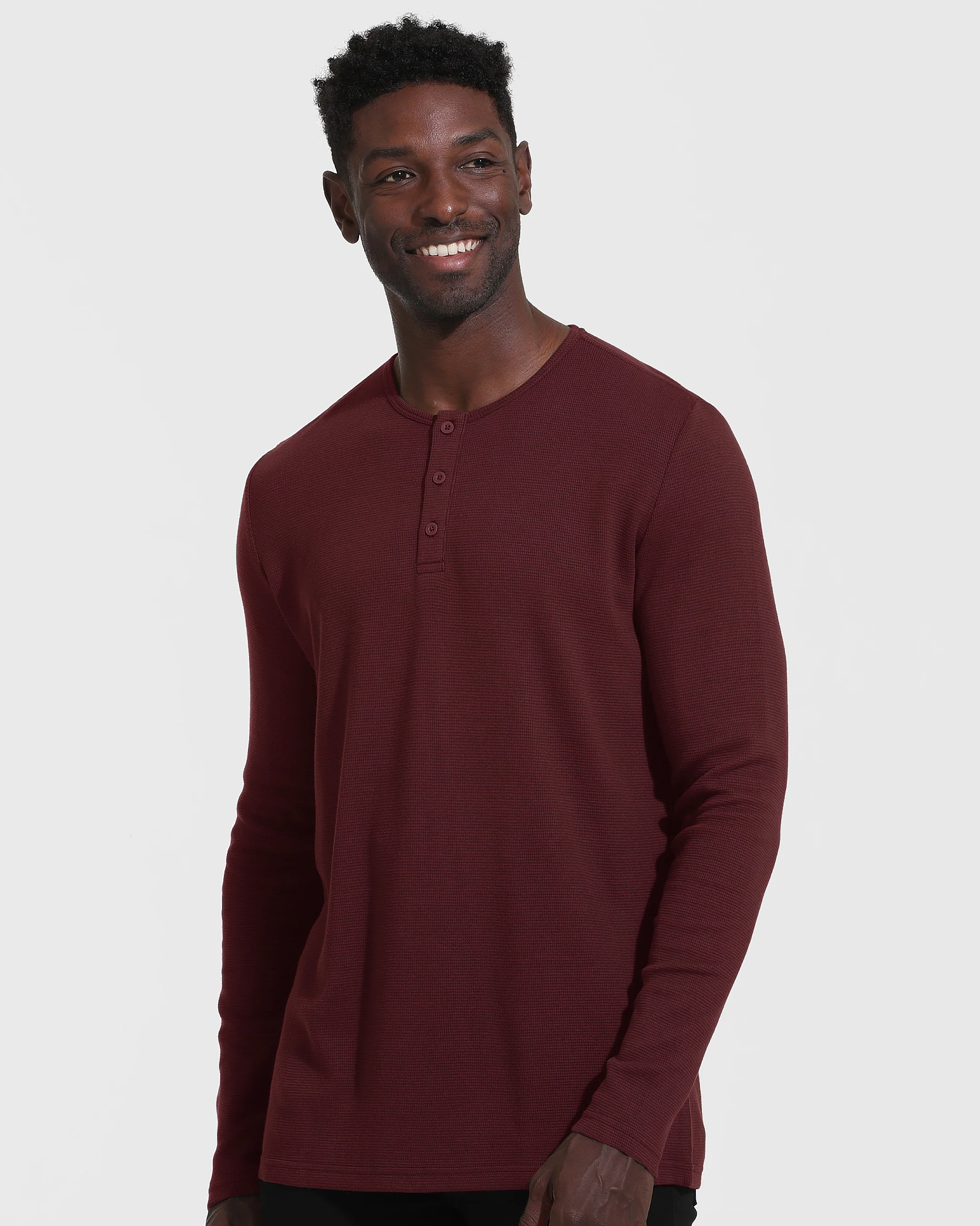 Mahogany Long Sleeve Waffle Henley - Image 3