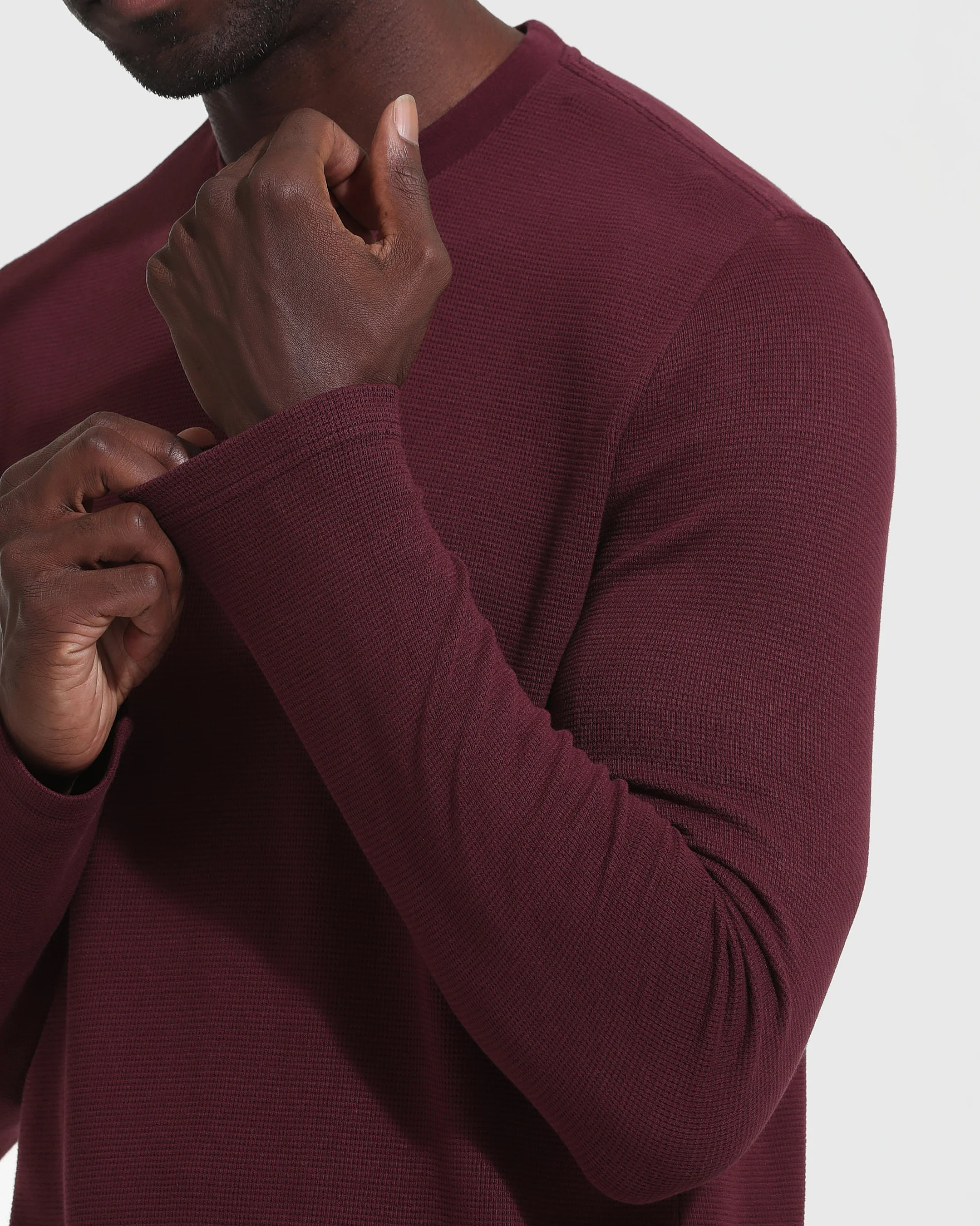 Mahogany Long Sleeve Waffle Henley - Image 5