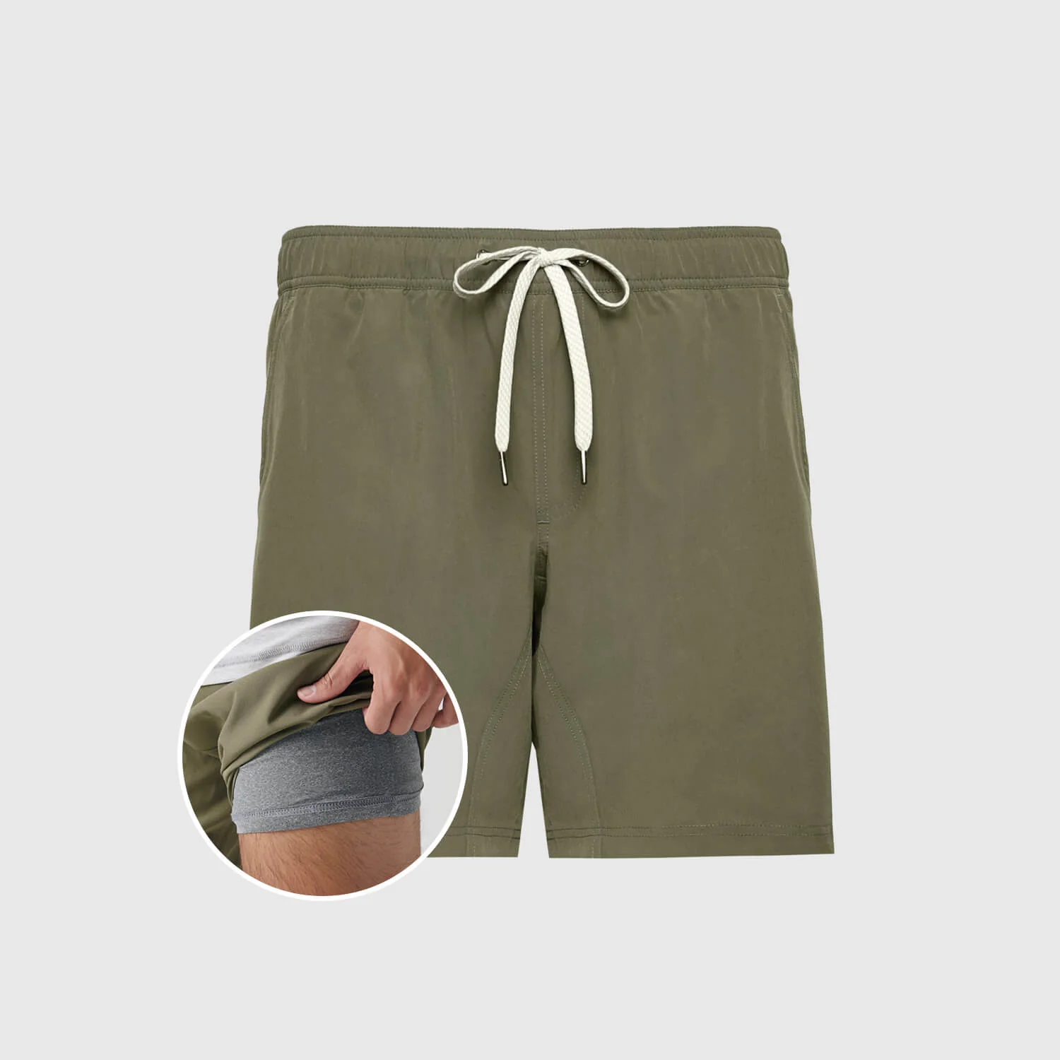 Military Green Active Quick Dry Shorts with Liner - Image 2