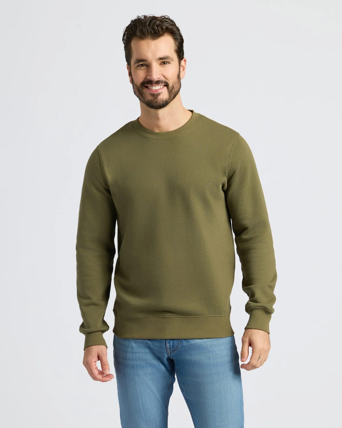 Military Green Fleece French Terry Pullover Crew Neck