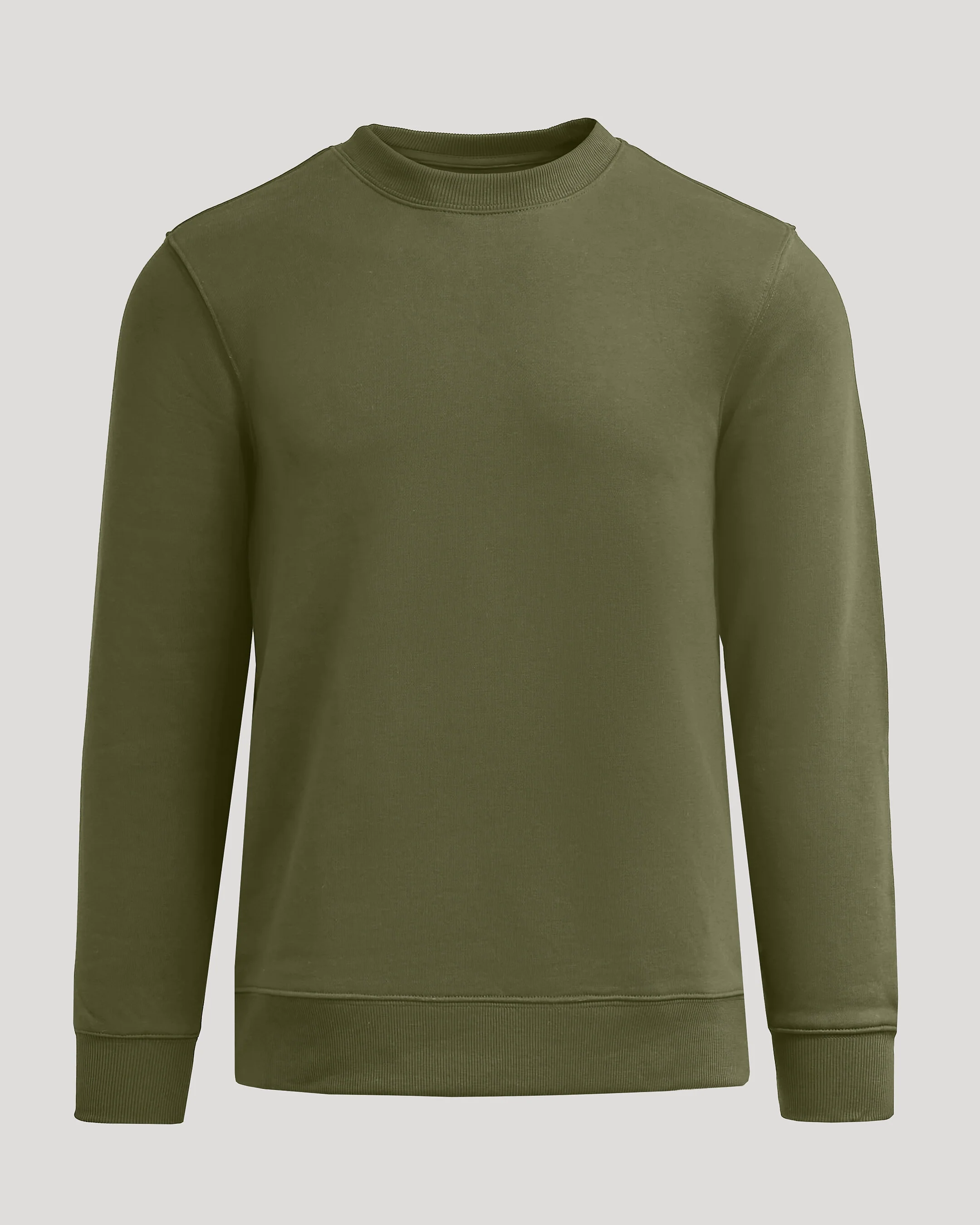 Military Green Fleece French Terry Pullover Crew Neck - Image 2