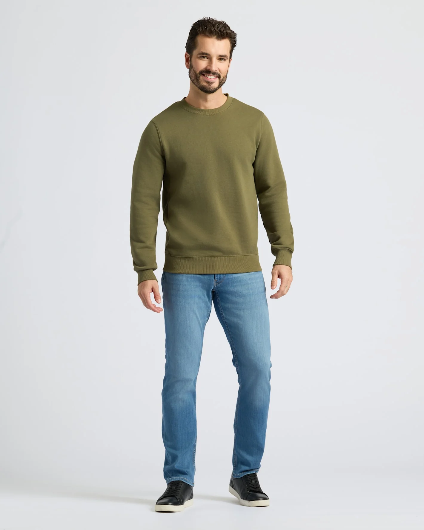 Military Green Fleece French Terry Pullover Crew Neck - Image 3