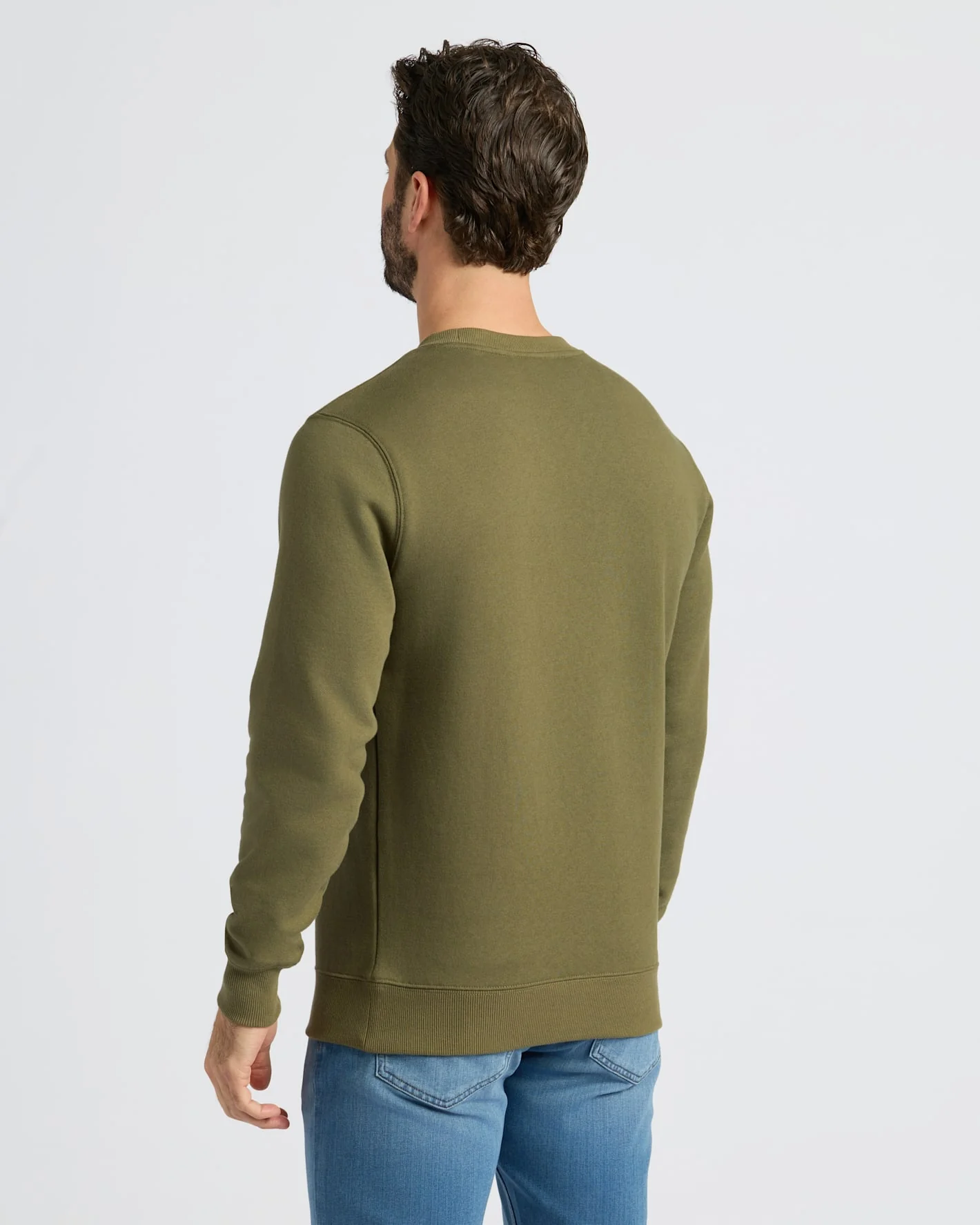 Military Green Fleece French Terry Pullover Crew Neck - Image 4