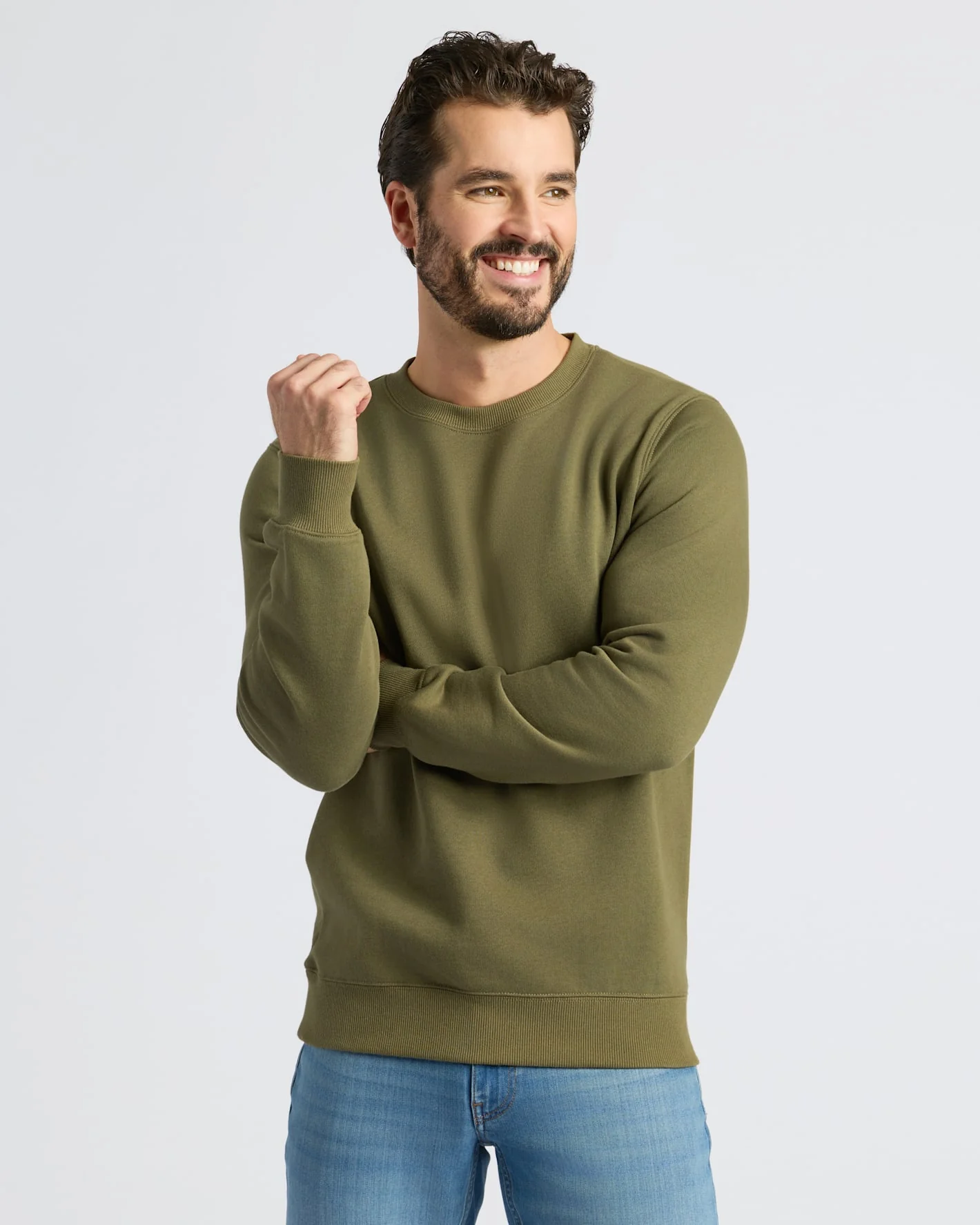 Military Green Fleece French Terry Pullover Crew Neck - Image 5