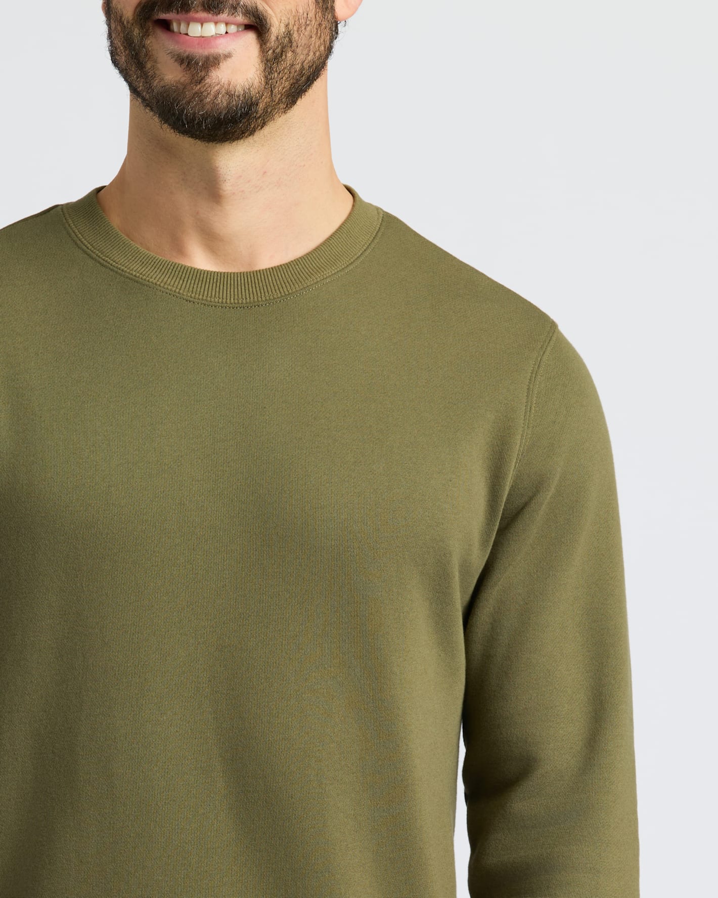 Military Green Fleece French Terry Pullover Crew Neck - Image 6