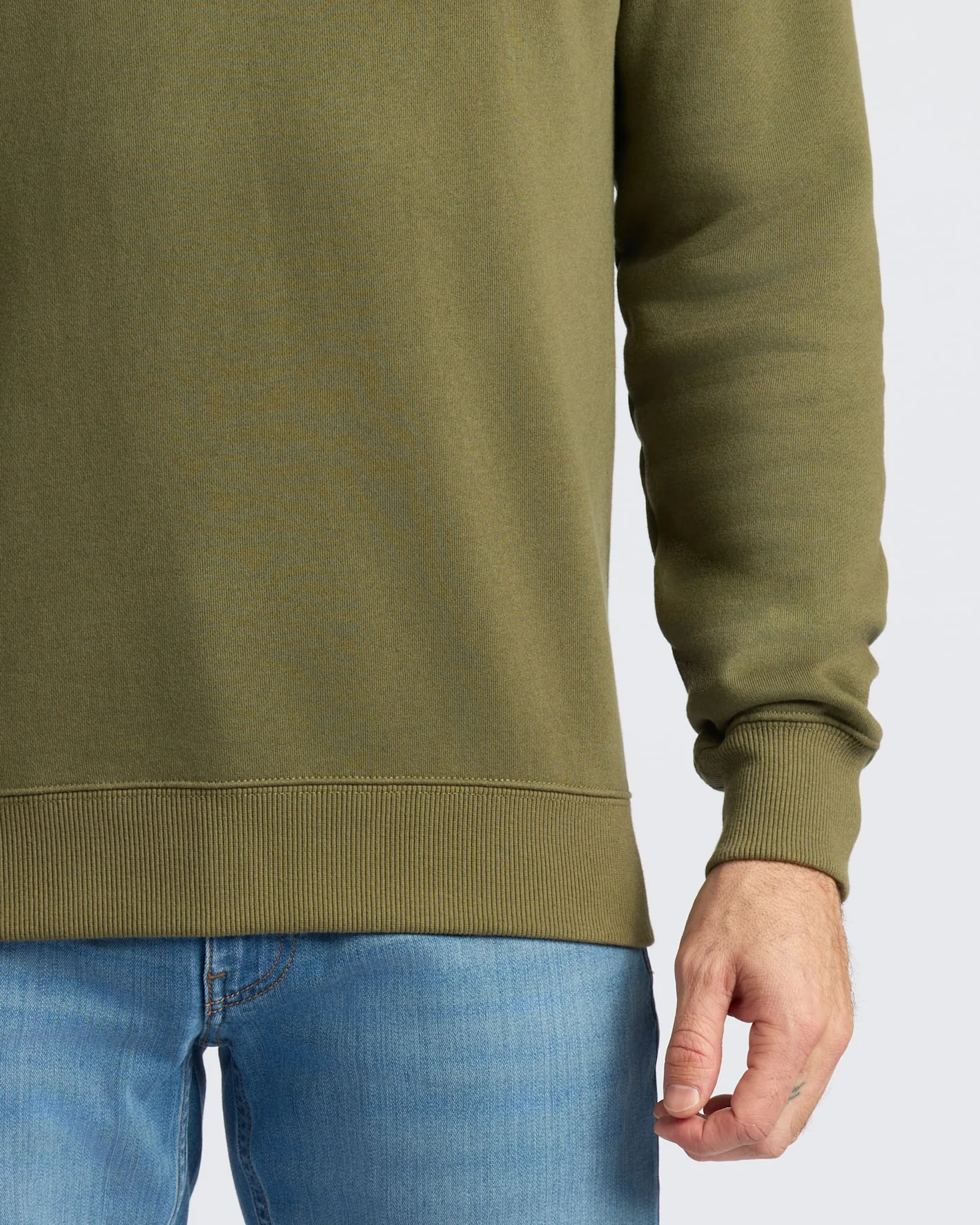 Military Green Fleece French Terry Pullover Crew Neck - Image 7