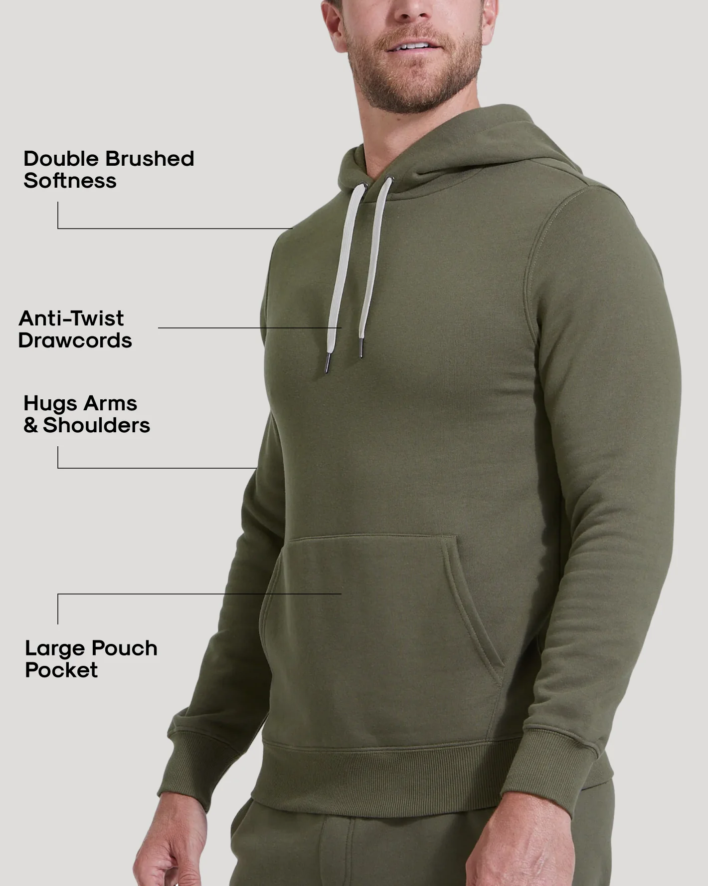 Military Green Fleece French Terry Pullover Hoodie - Image 3