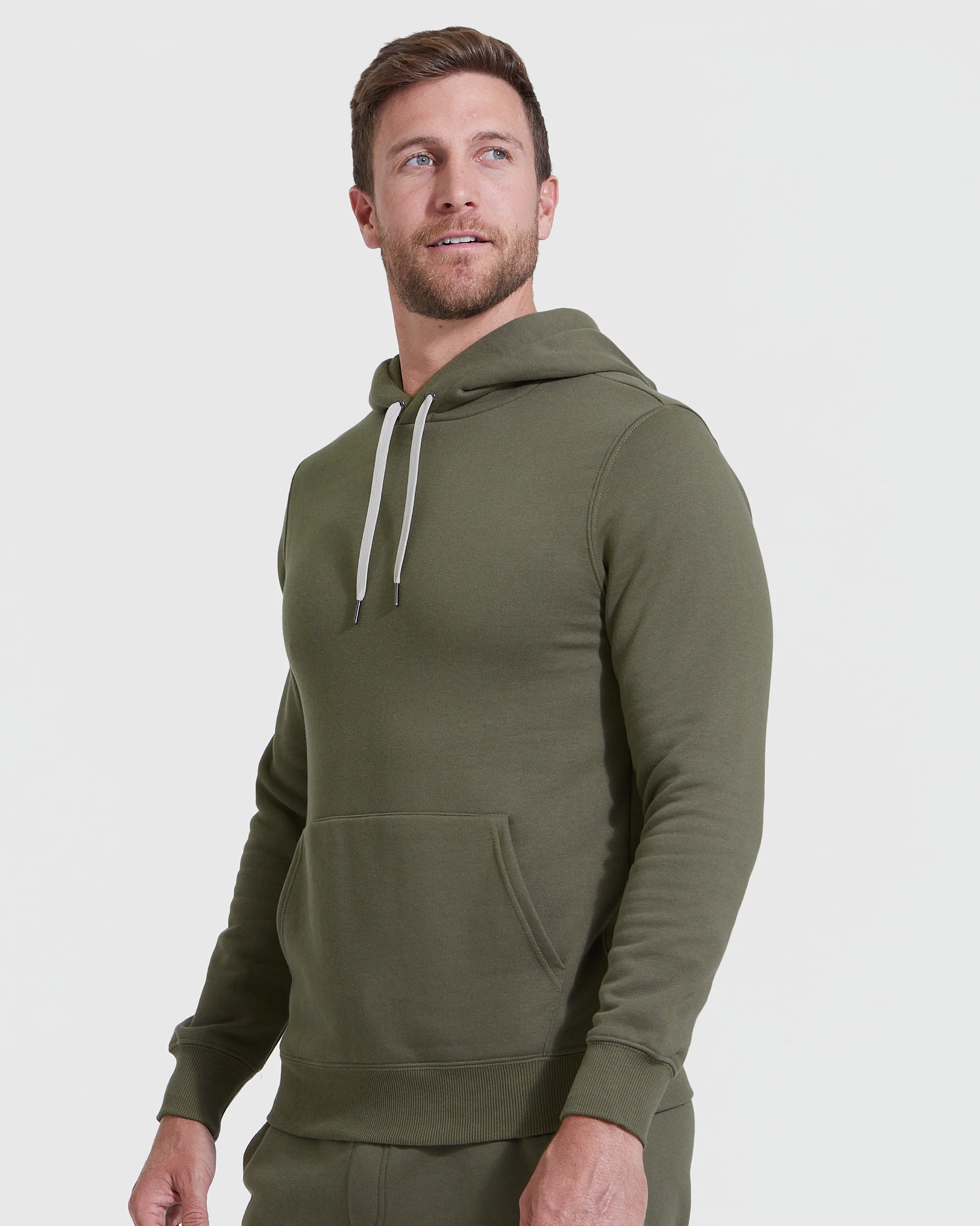 Military Green Fleece French Terry Pullover Hoodie - Image 4