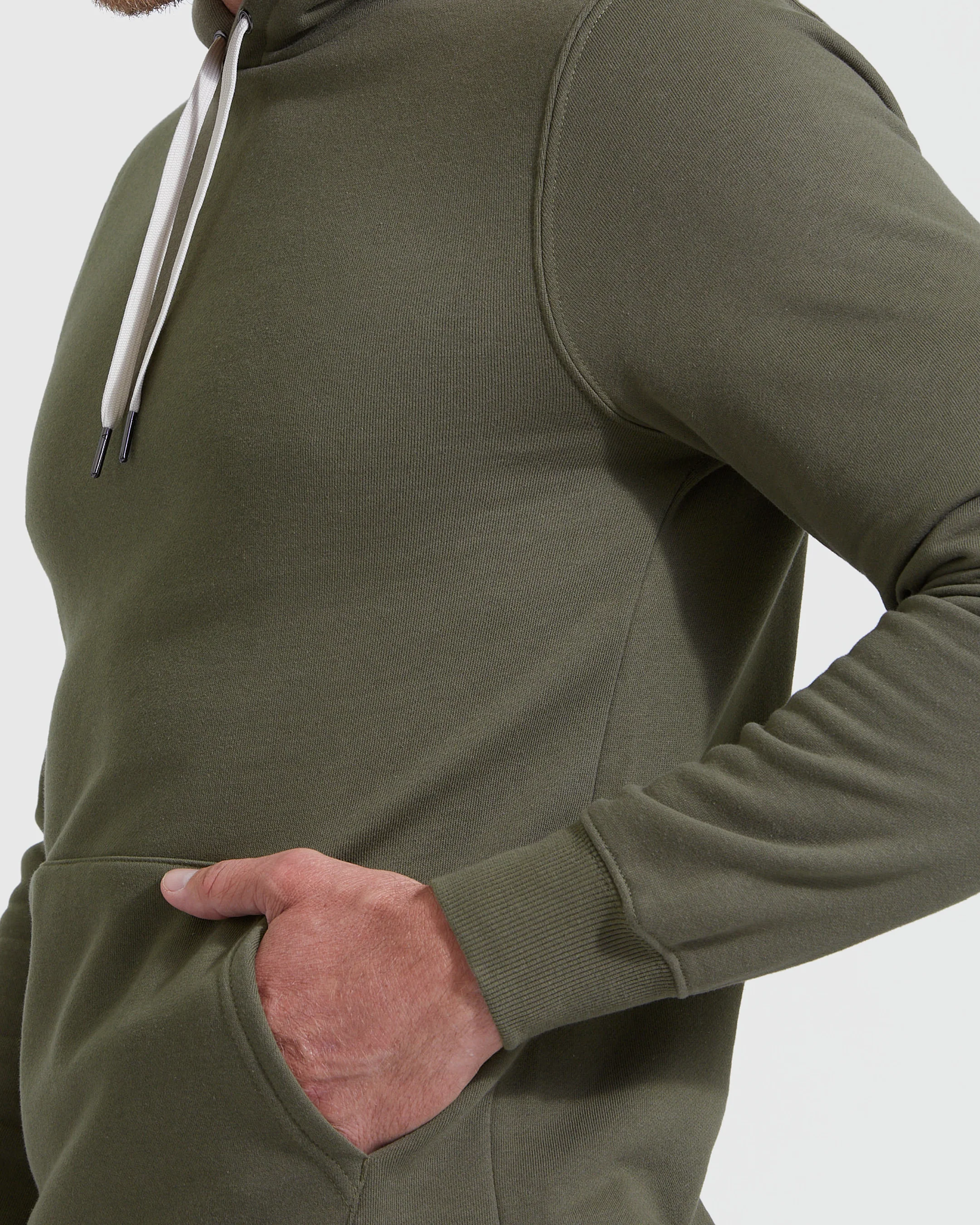 Military Green Fleece French Terry Pullover Hoodie - Image 6