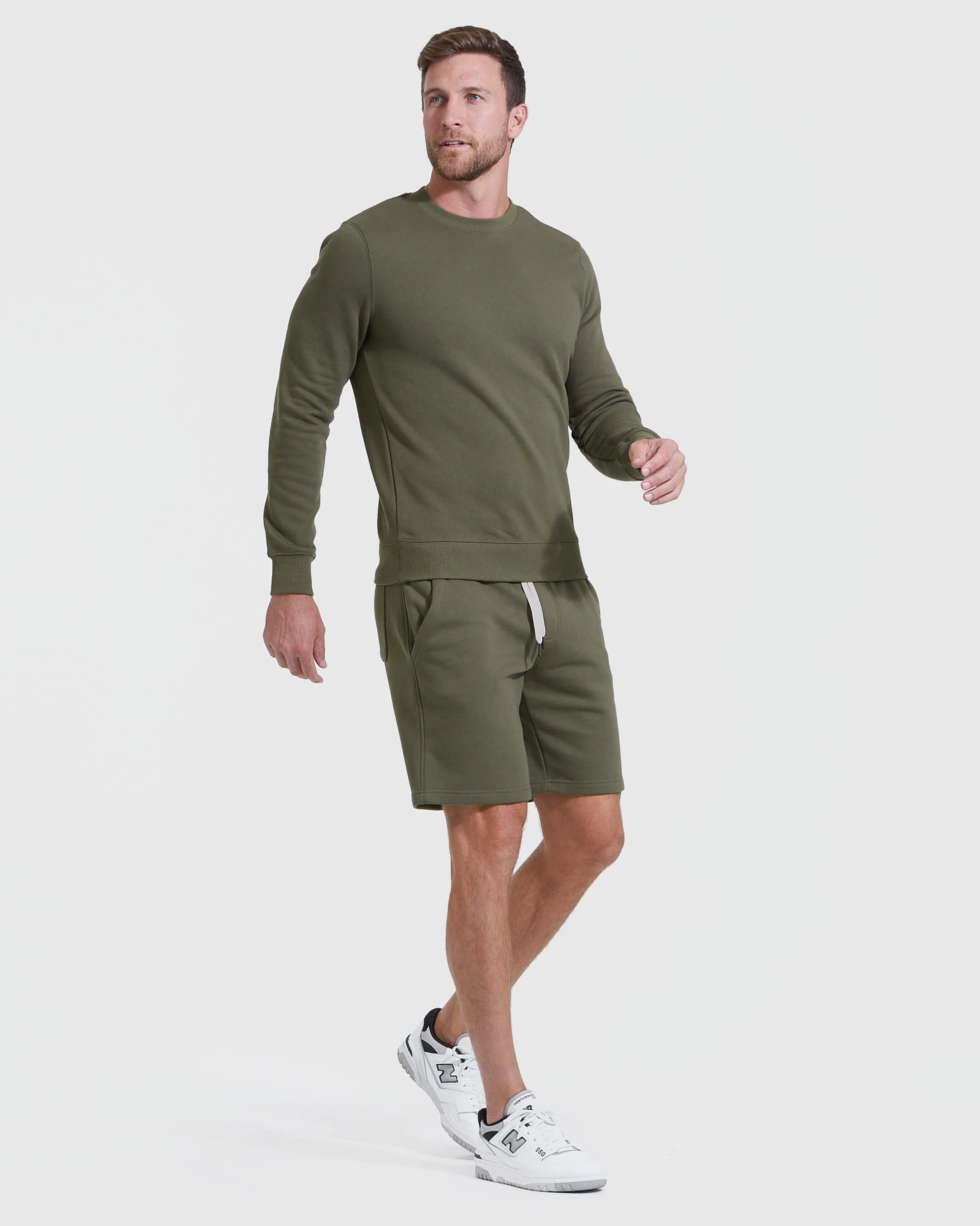 Military Green Fleeced French Terry Short - Image 7