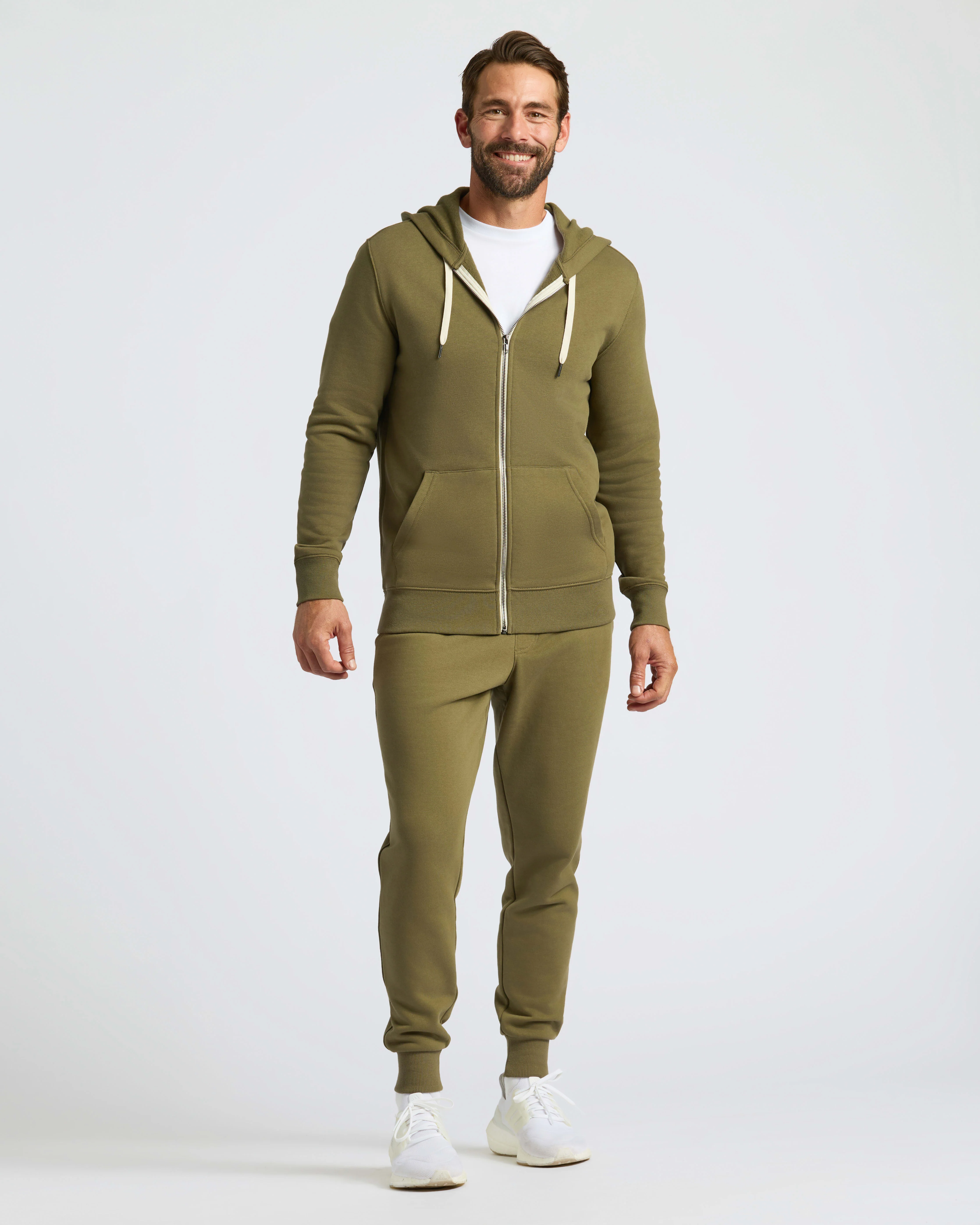 Military Green Fleece French Terry Zip Hoodie - Image 3