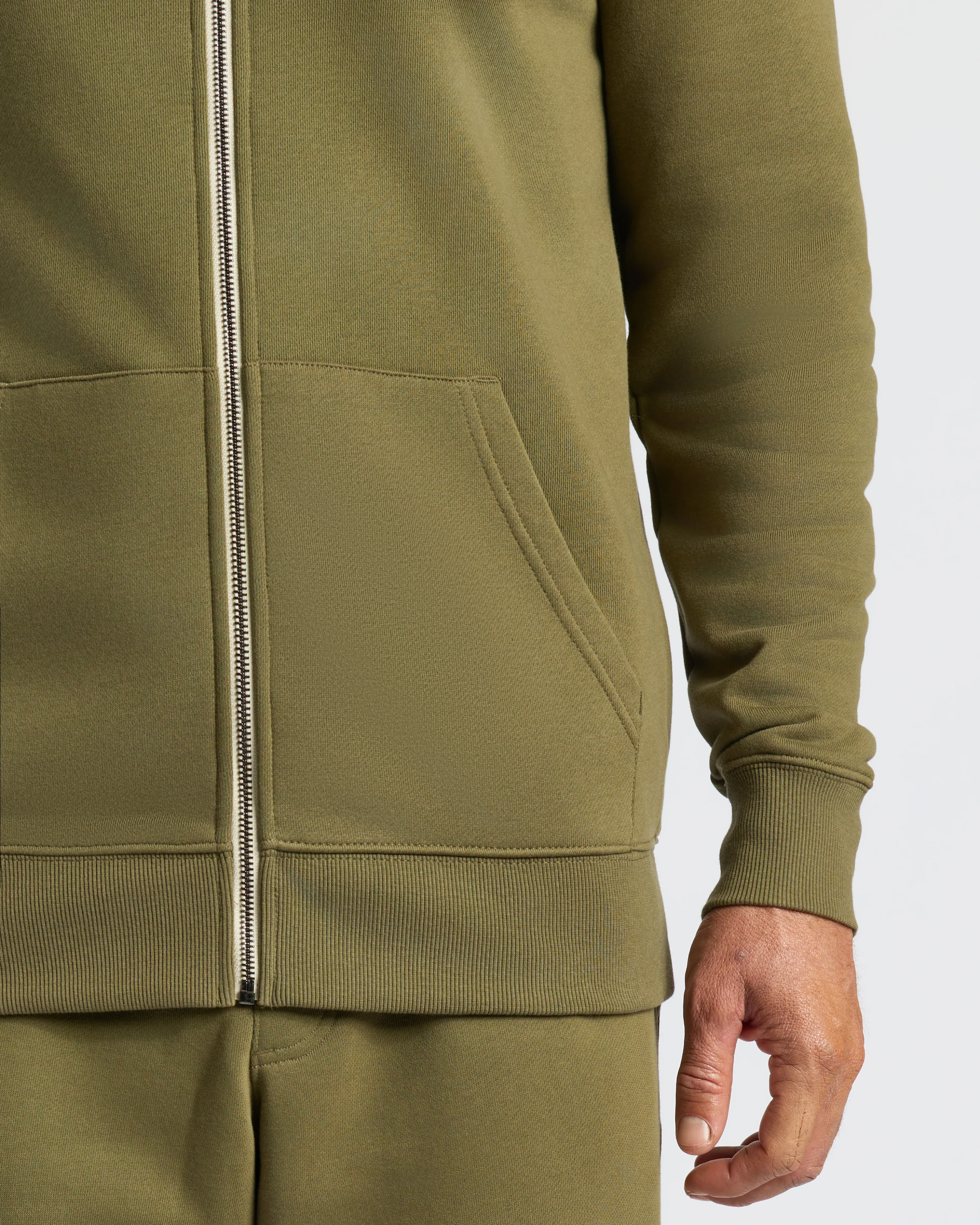 Military Green Fleece French Terry Zip Hoodie - Image 5