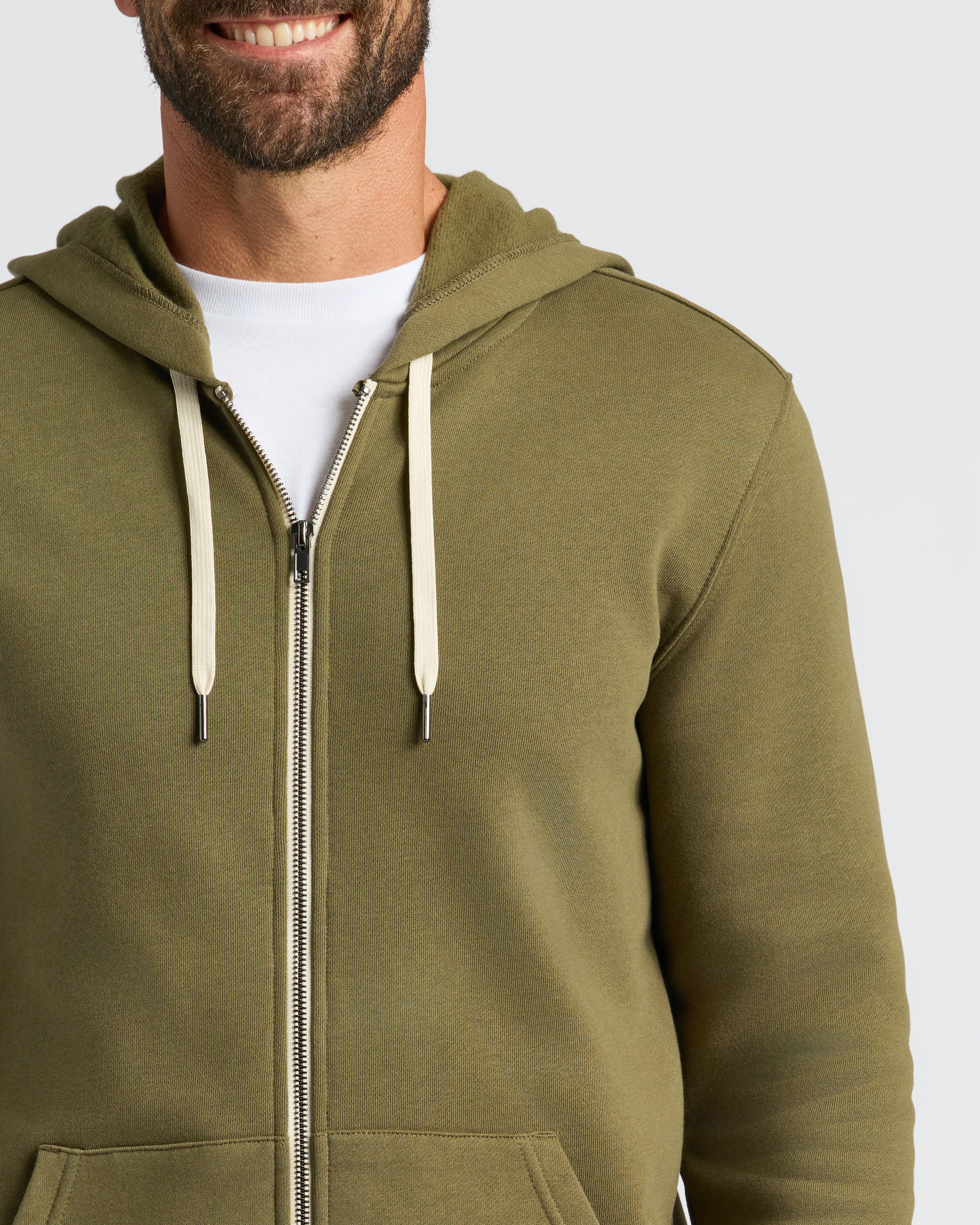 Military Green Fleece French Terry Zip Hoodie - Image 6