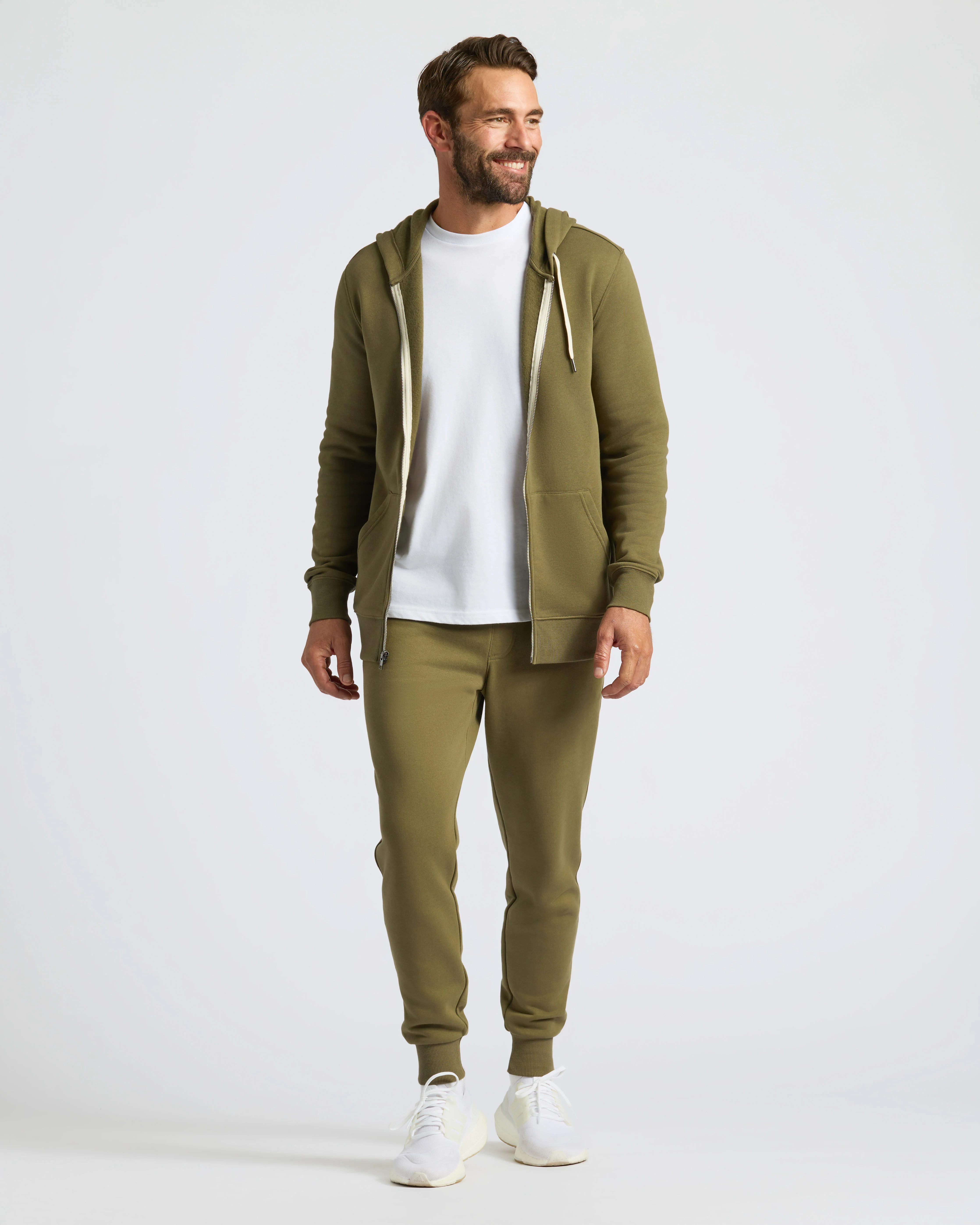 Military Green Fleece French Terry Zip Hoodie - Image 7