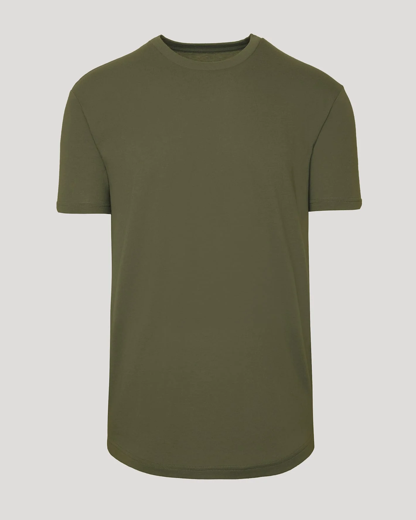 Military Green Curved Hem Classic Crew Neck - Image 2