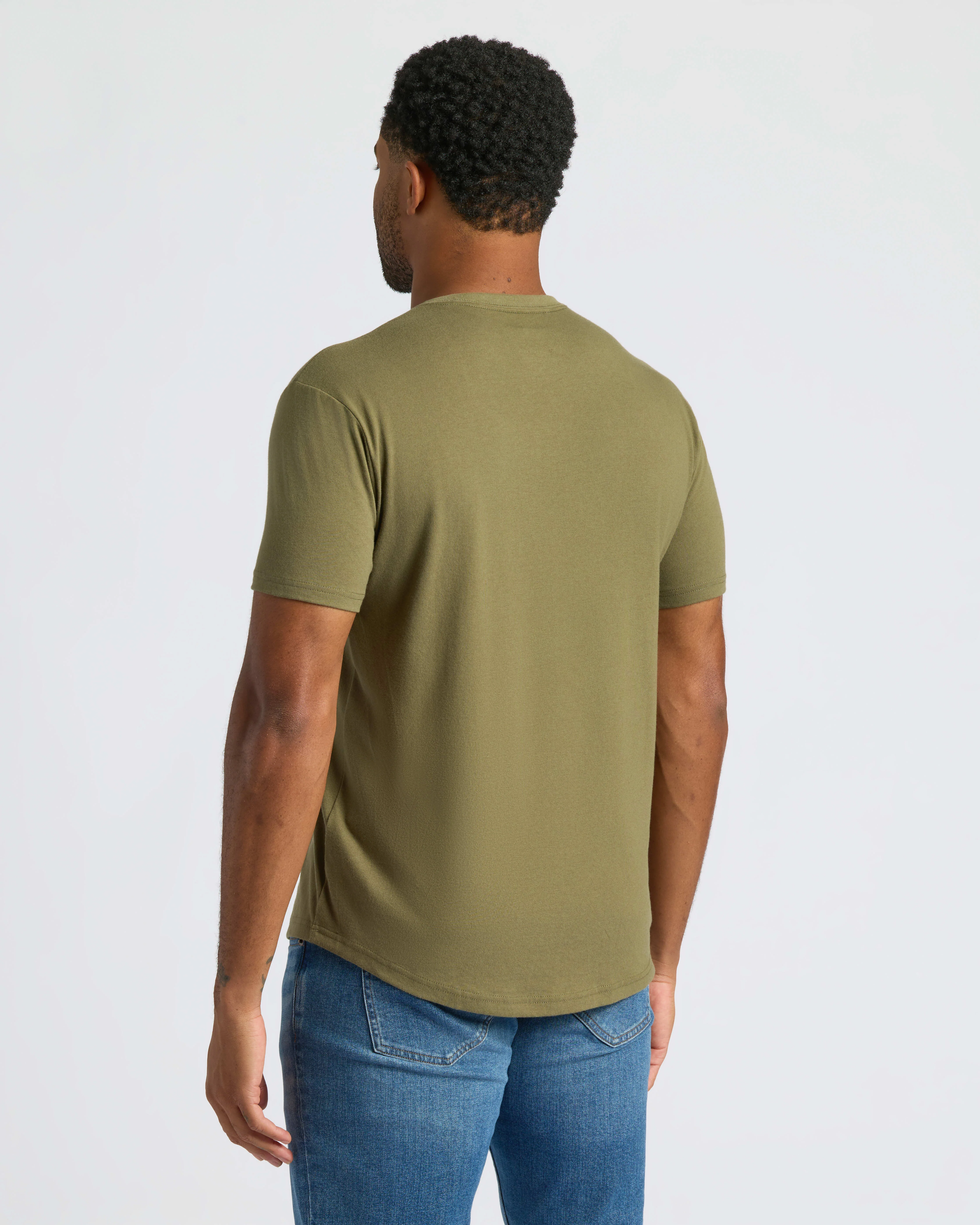 Military Green Curved Hem Classic Crew Neck - Image 5
