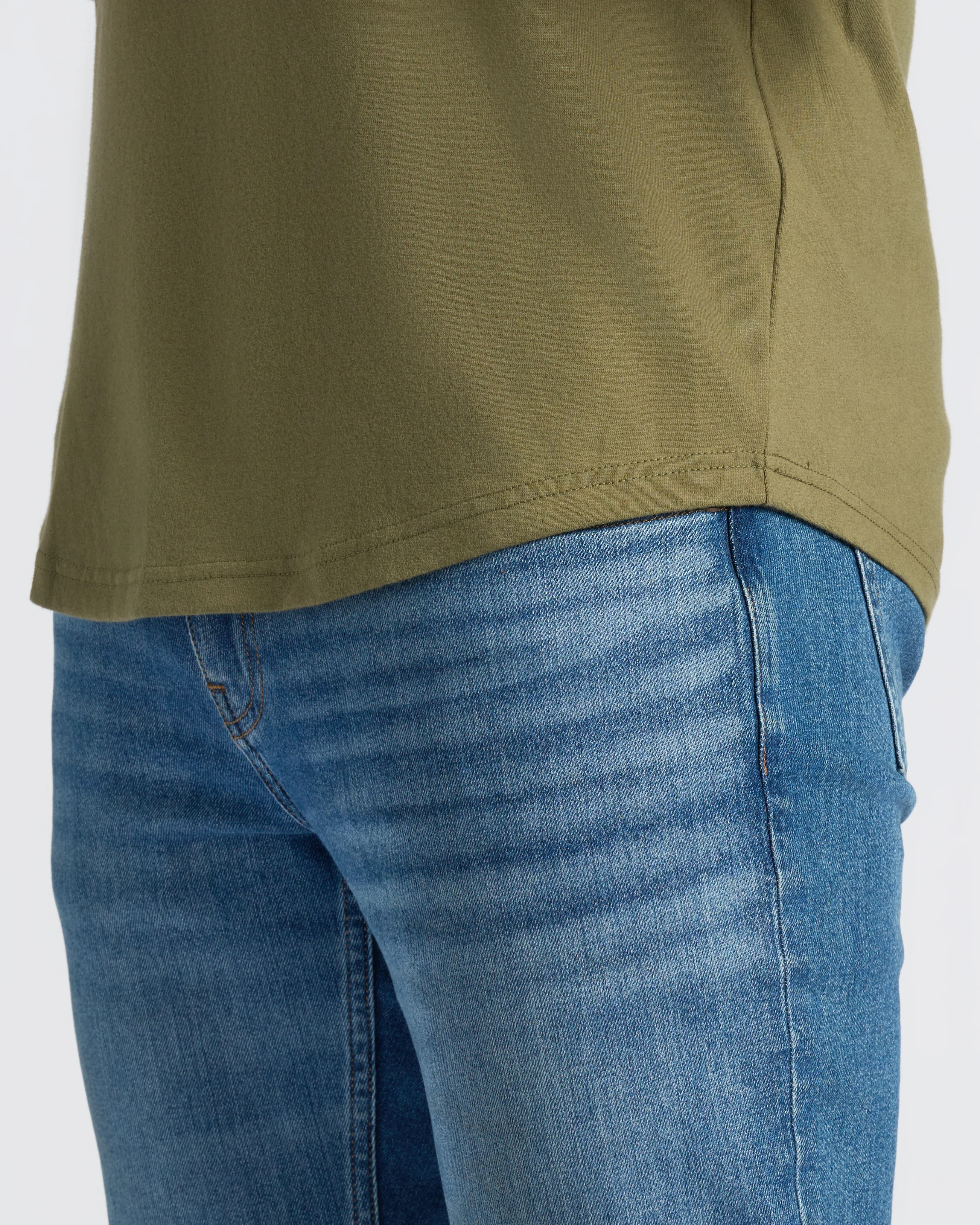Military Green Curved Hem Classic Crew Neck - Image 9
